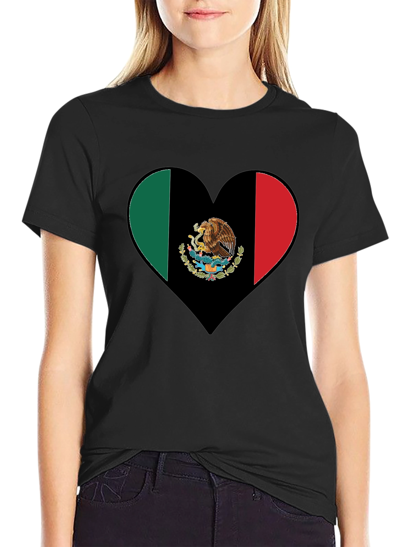 Mexico Flag Heart Graphic T-Shirt