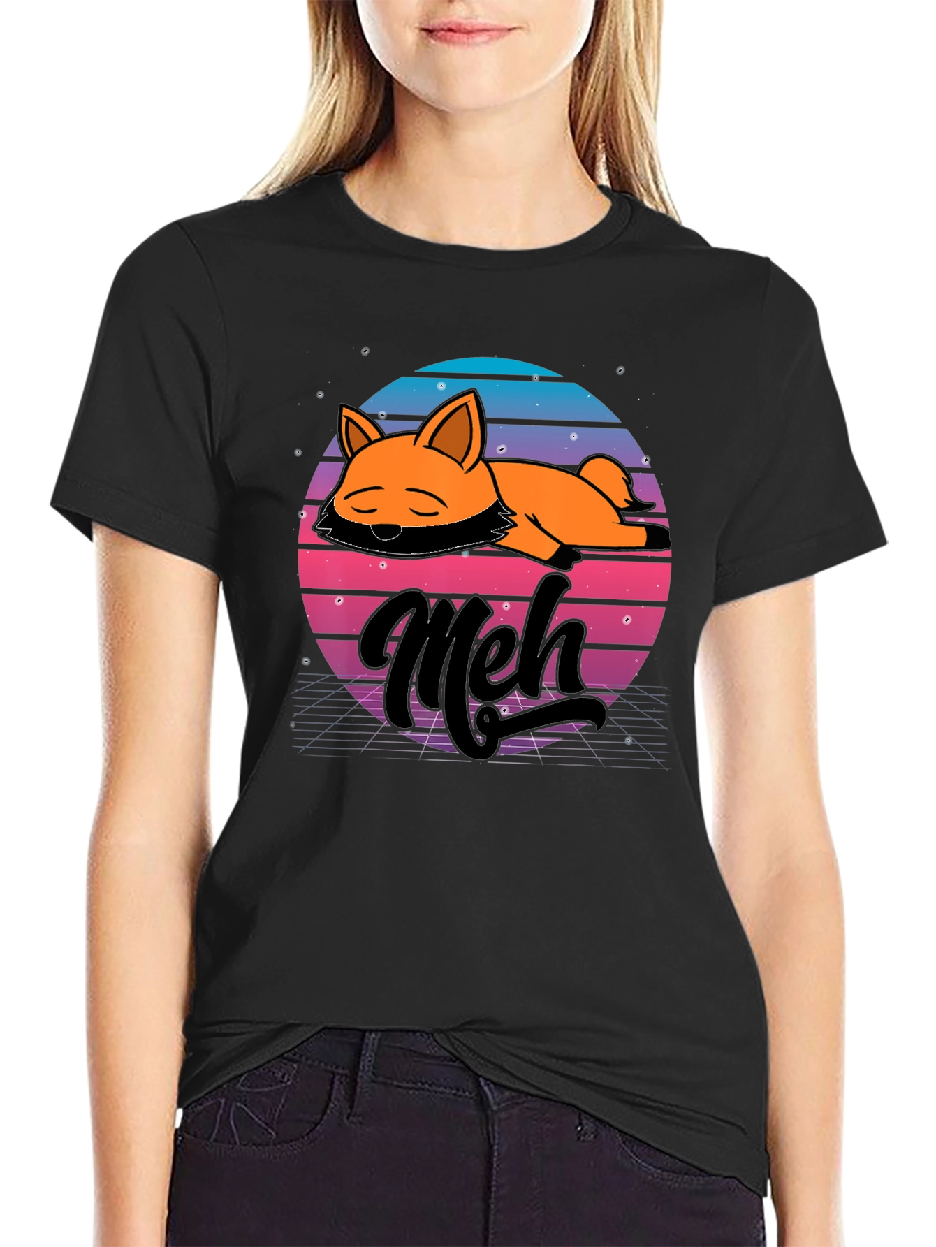 Meh Fox T-Shirt - Retro Vaporwave Style