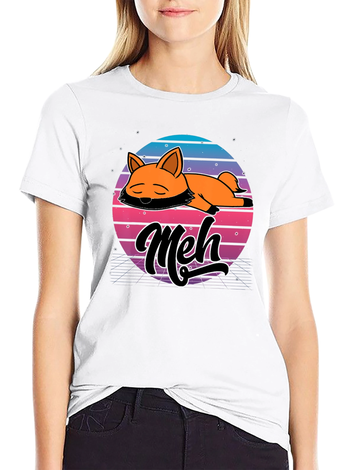 Meh Fox T-Shirt - Retro Vaporwave Style