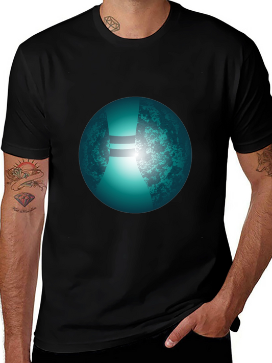 Mens Black T-Shirt with Graphic Orb Design