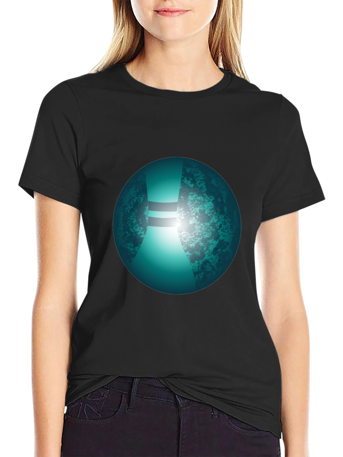 Mens Black T-Shirt with Graphic Orb Design