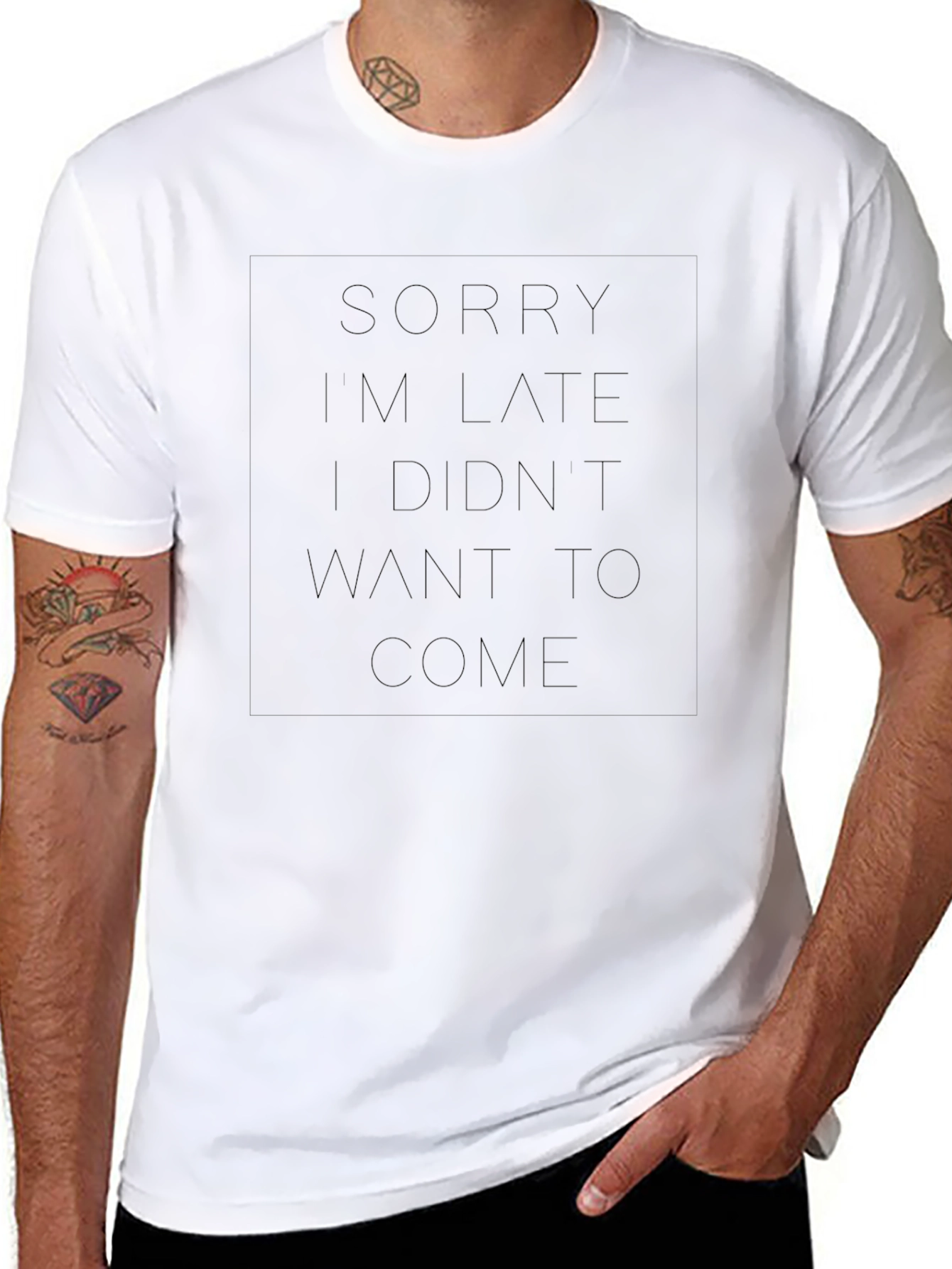 Sorry Im Late Graphic Tee - Black