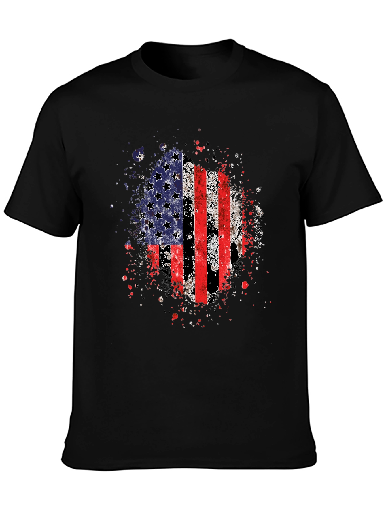 American Flag Graphic Print Black T-Shirt