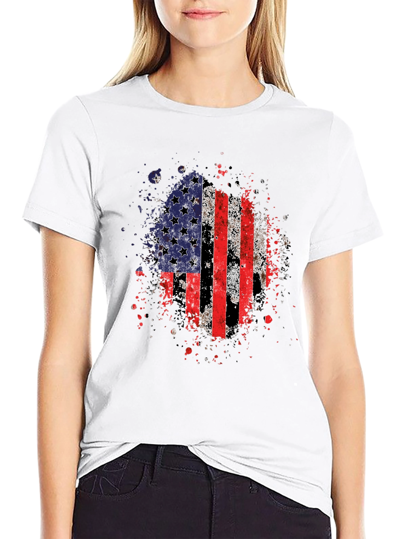 American Flag Graphic Print Black T-Shirt