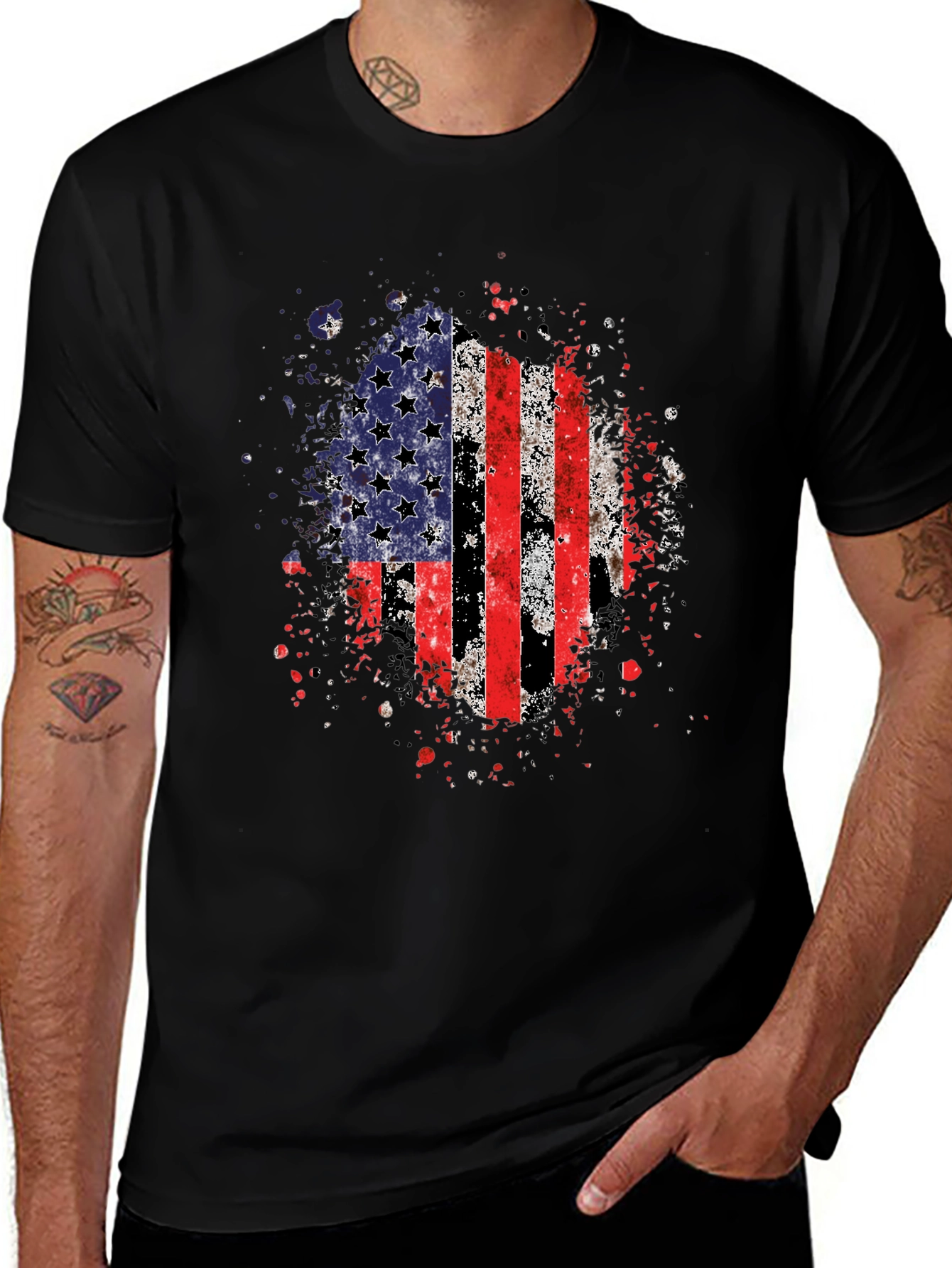 American Flag Graphic Print Black T-Shirt