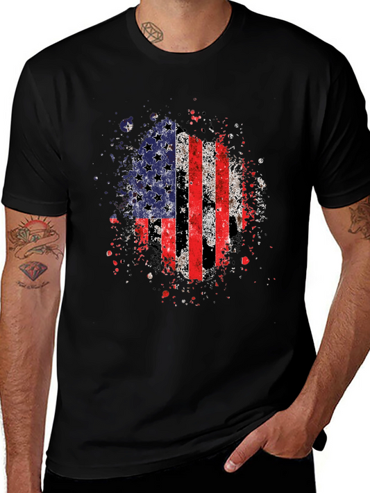 American Flag Graphic Print Black T-Shirt