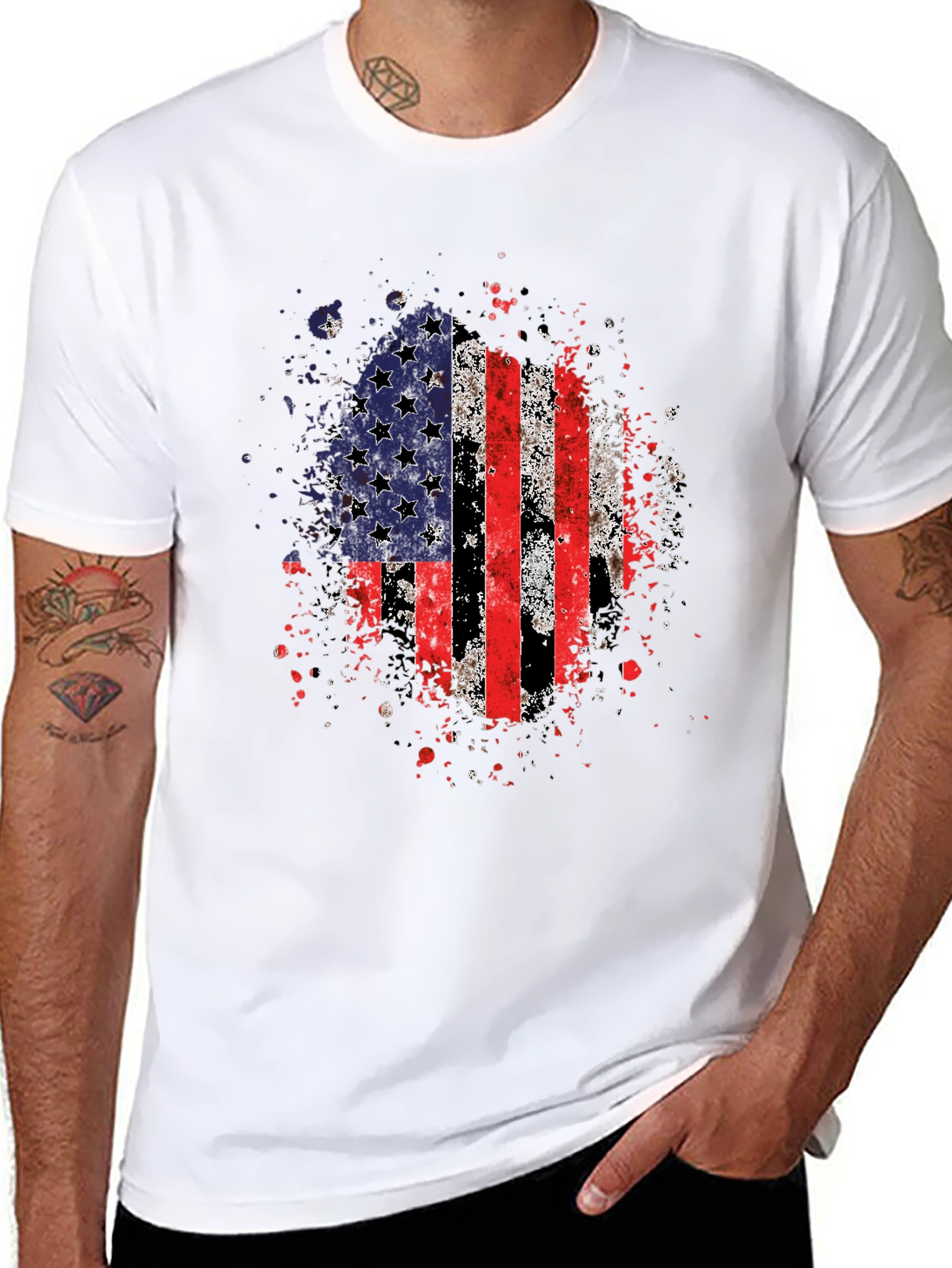 American Flag Graphic Print Black T-Shirt
