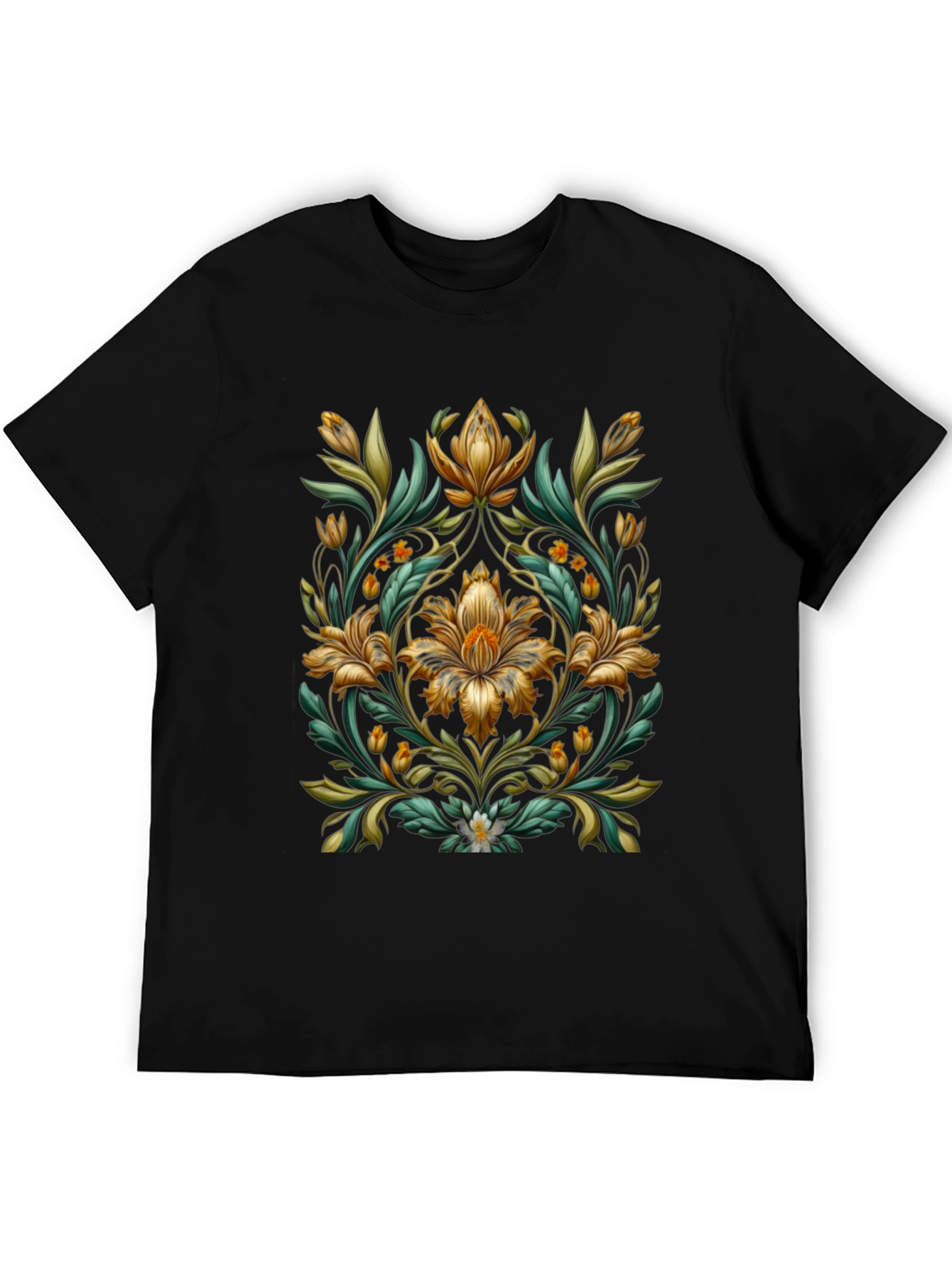 Floral Baroque Style Black T-Shirt
