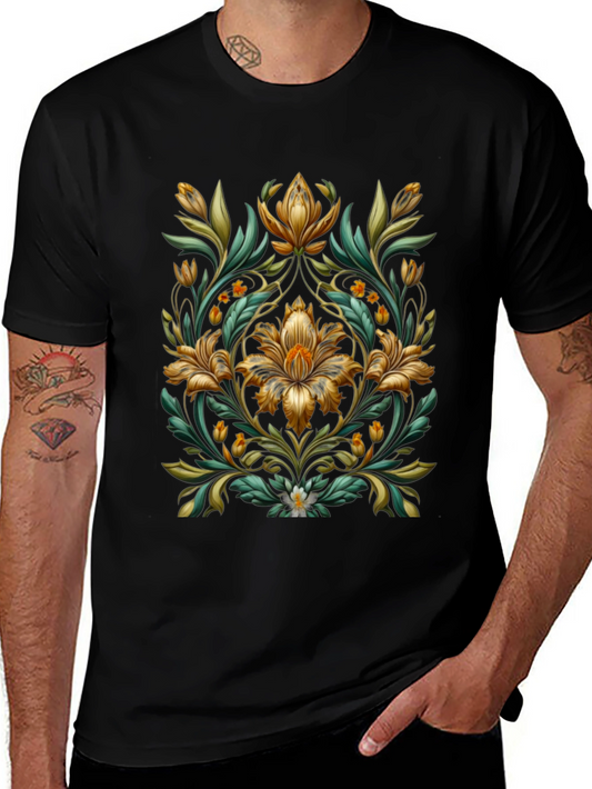 Floral Baroque Style Black T-Shirt