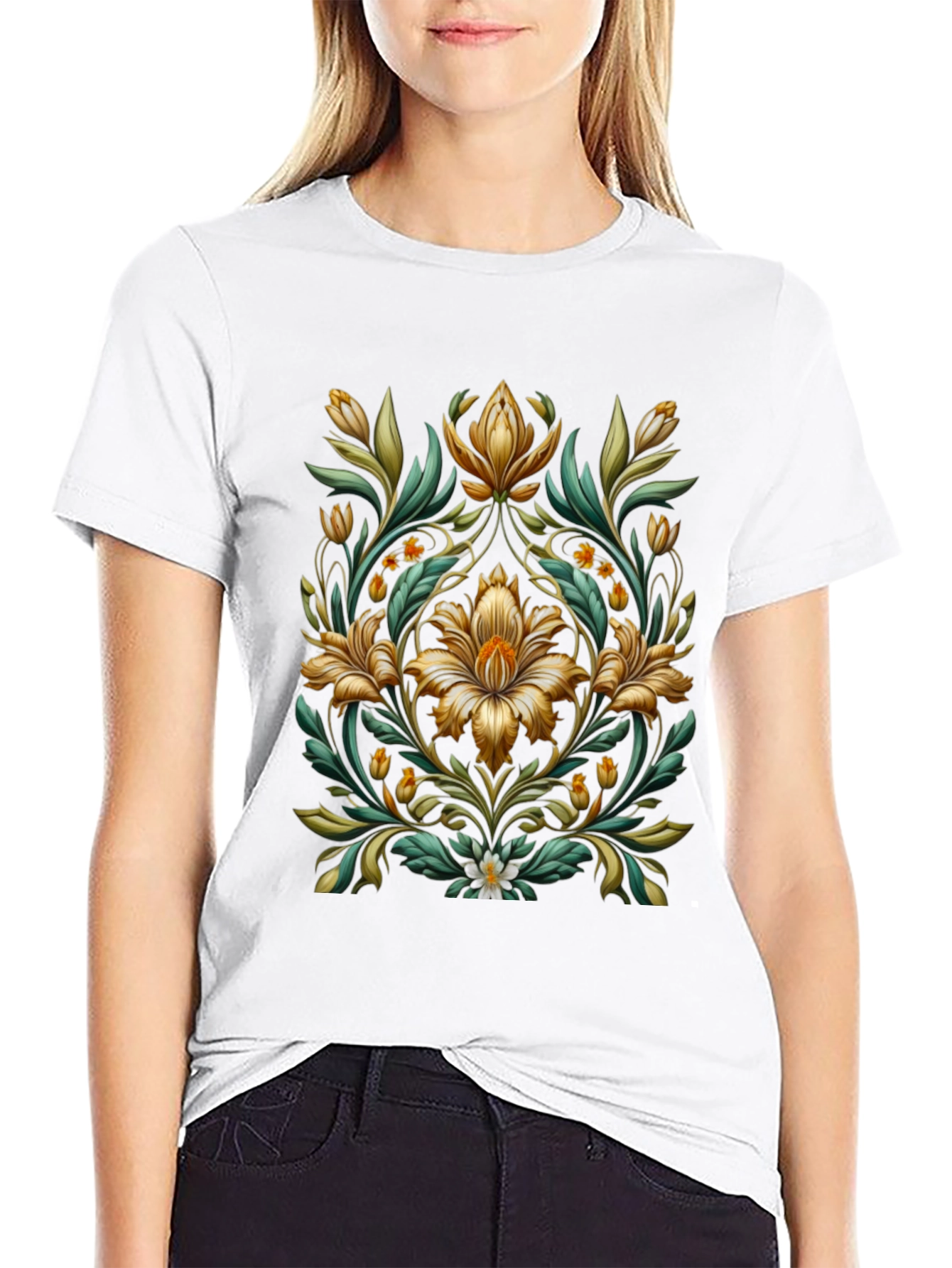 Floral Baroque Style Black T-Shirt
