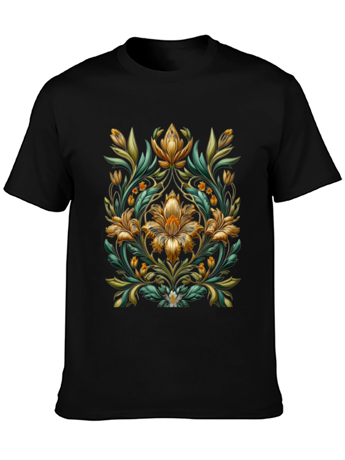 Floral Baroque Style Black T-Shirt