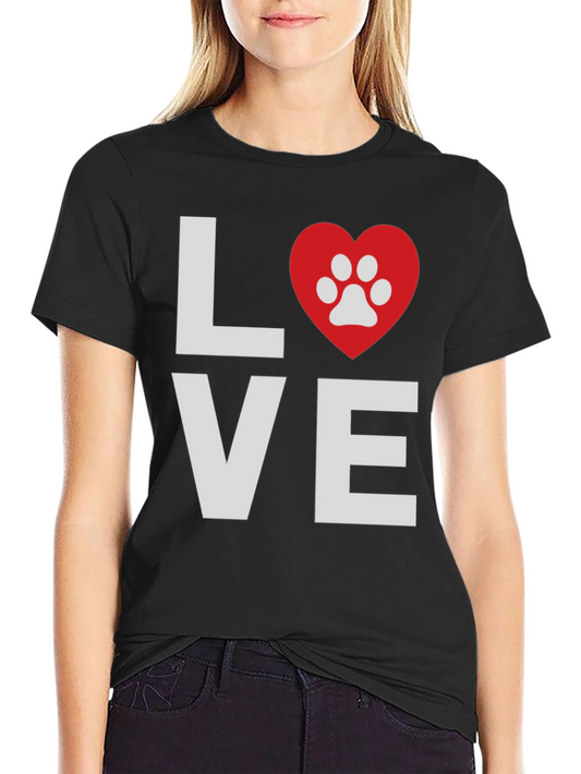 Love Paw Print Graphic T-Shirt - Casual Wear