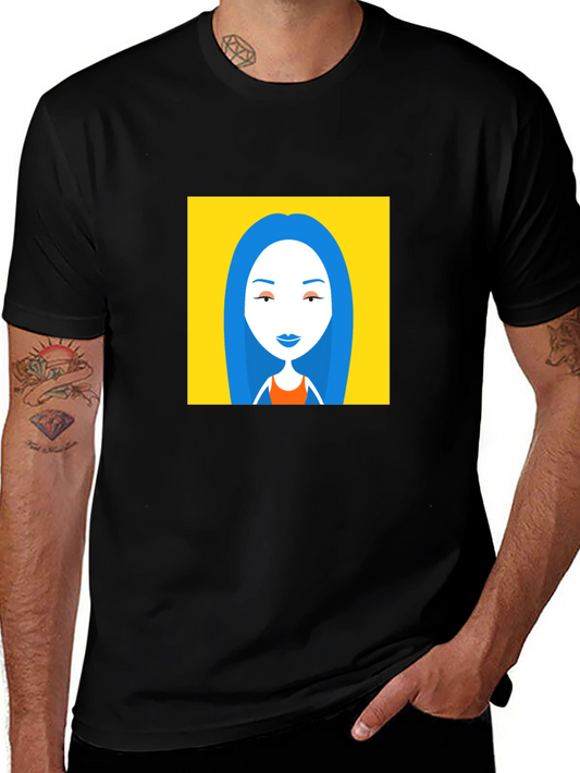Black T-Shirt with Cartoon Woman Graphic