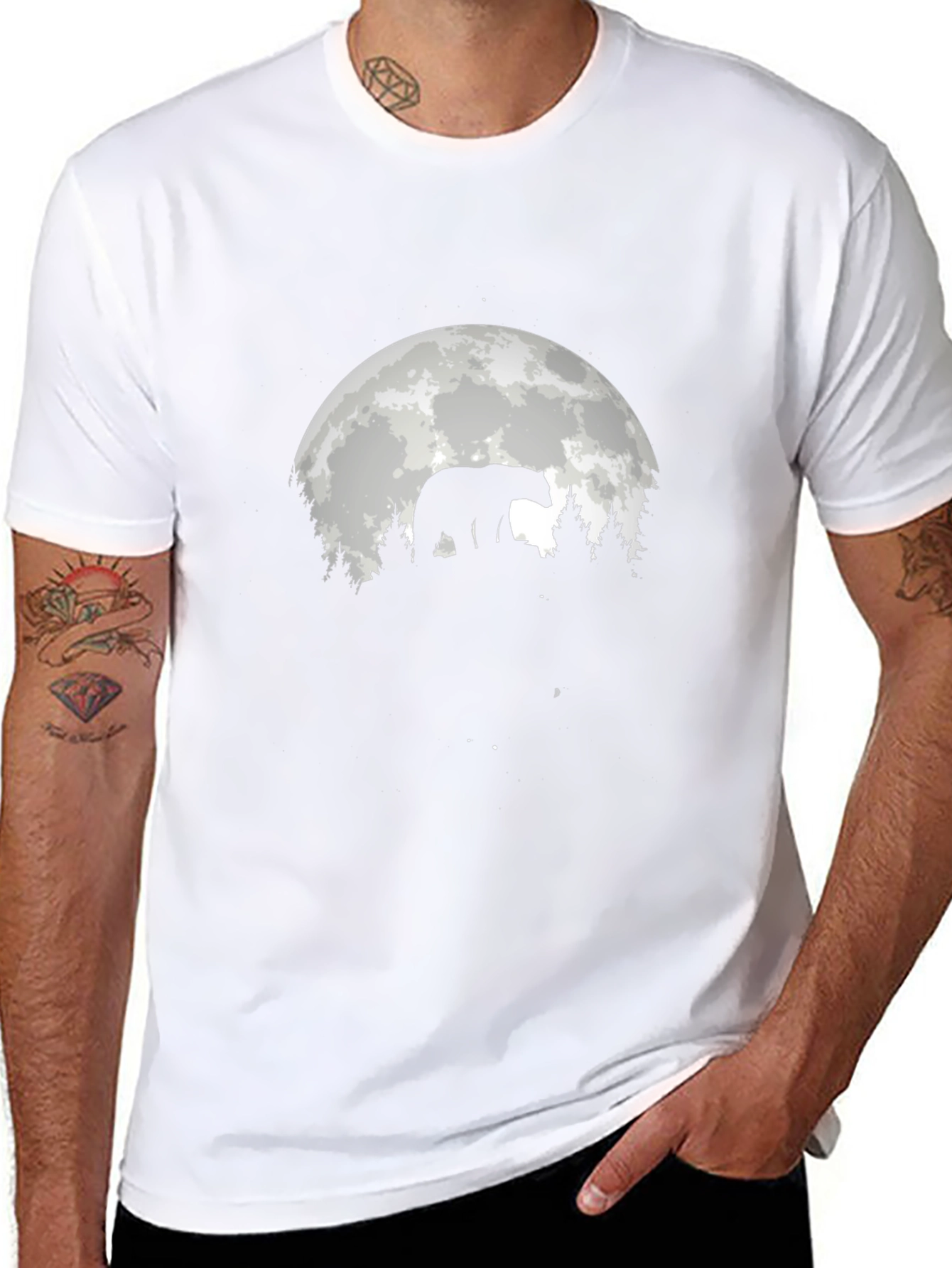 Bear Silhouette Moon Graphic T-Shirt