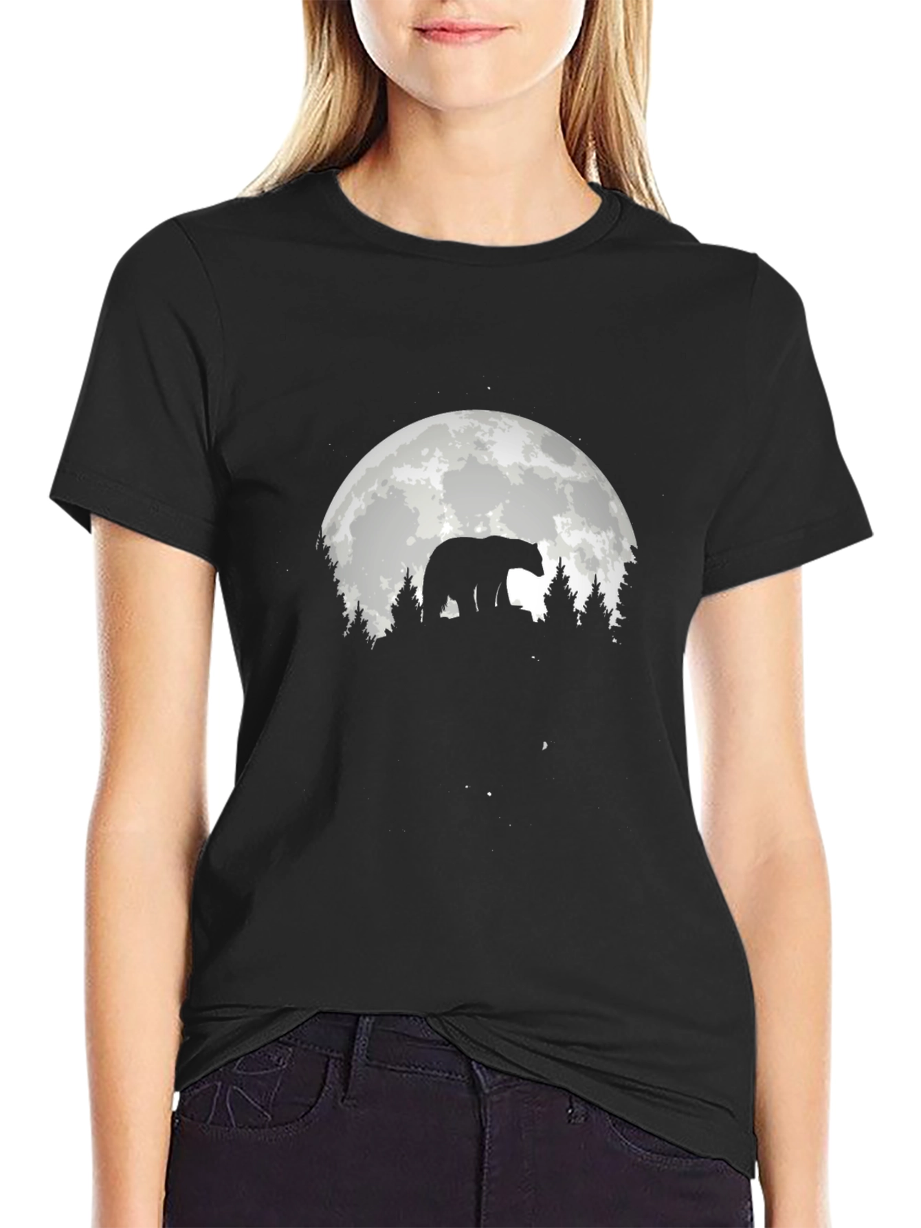 Bear Silhouette Moon Graphic T-Shirt