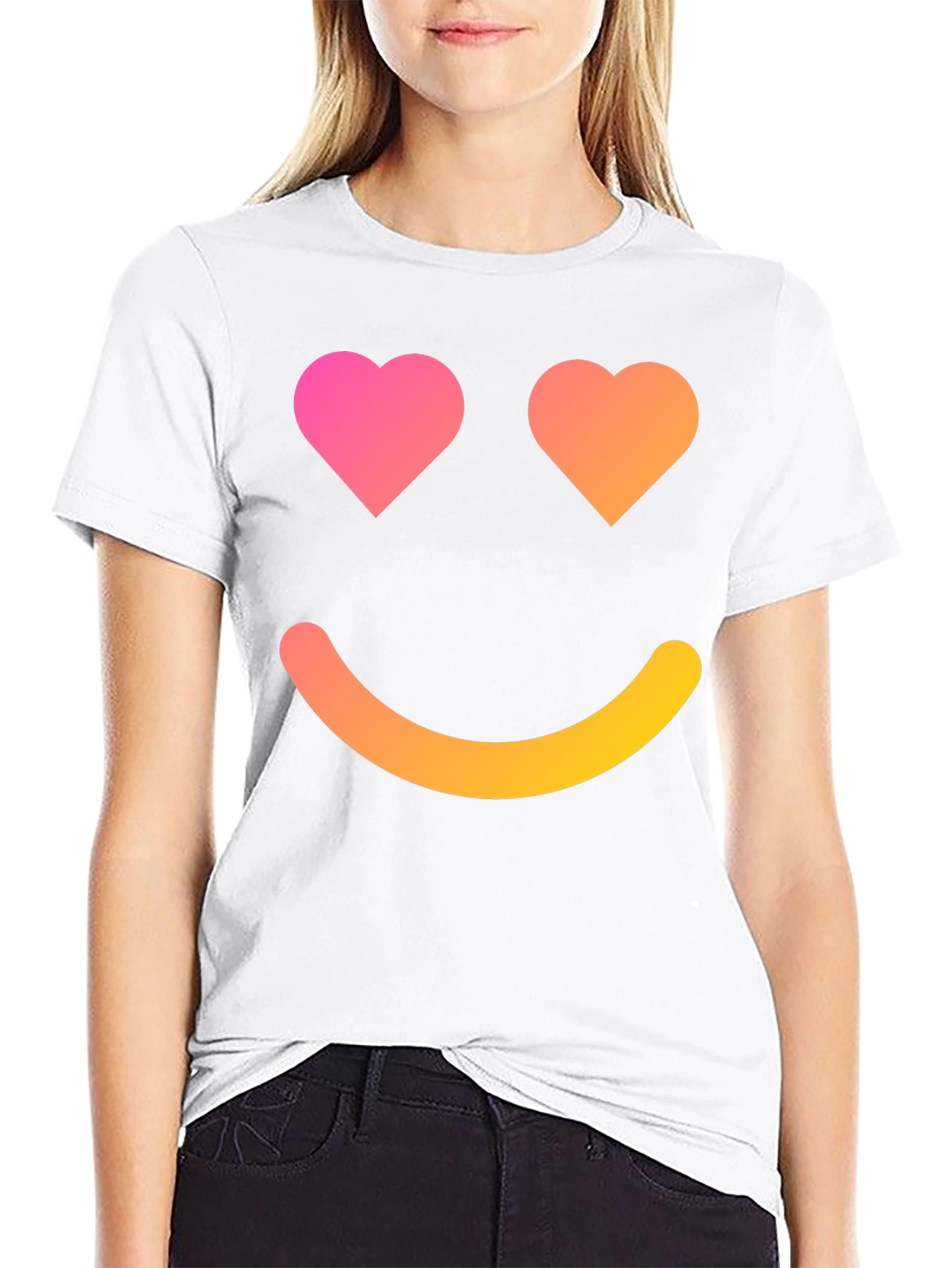 Heart Eyes Emoji Graphic Black T-Shirt