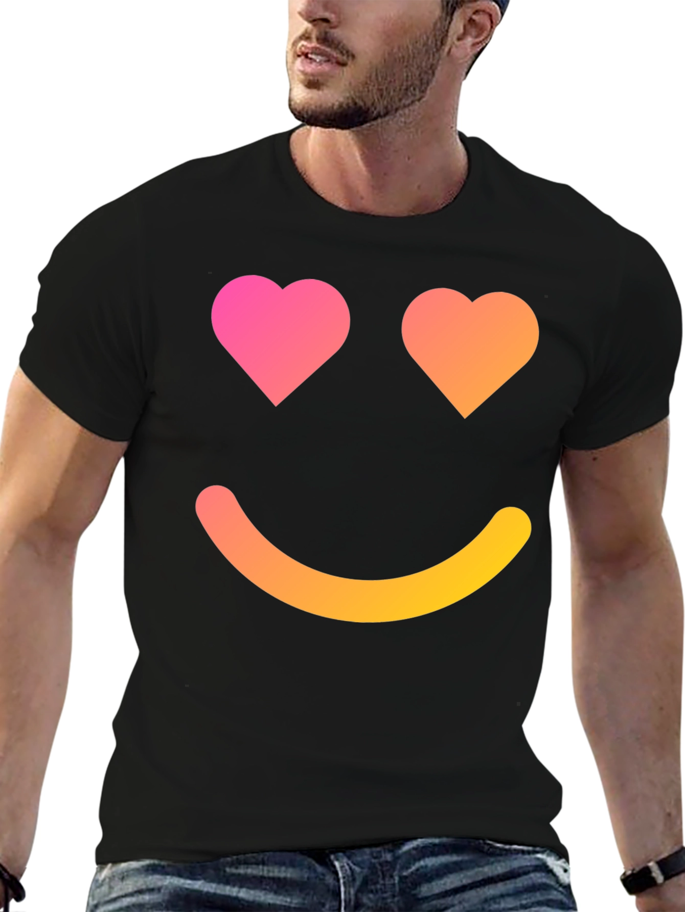 Heart Eyes Emoji Graphic Black T-Shirt