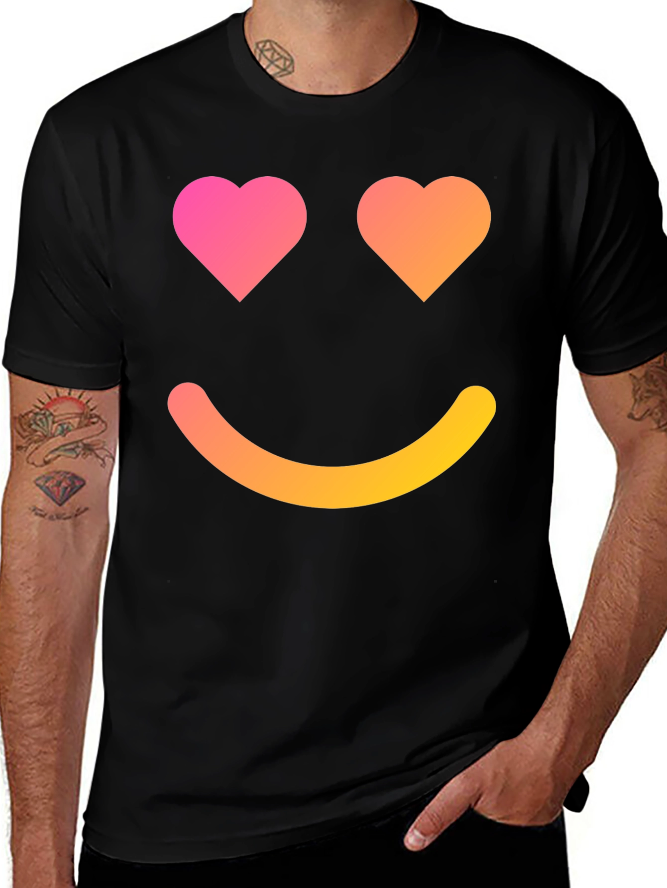 Heart Eyes Emoji Graphic Black T-Shirt