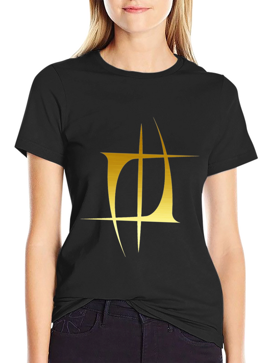 Black T-Shirt with Golden Abstract Symbol