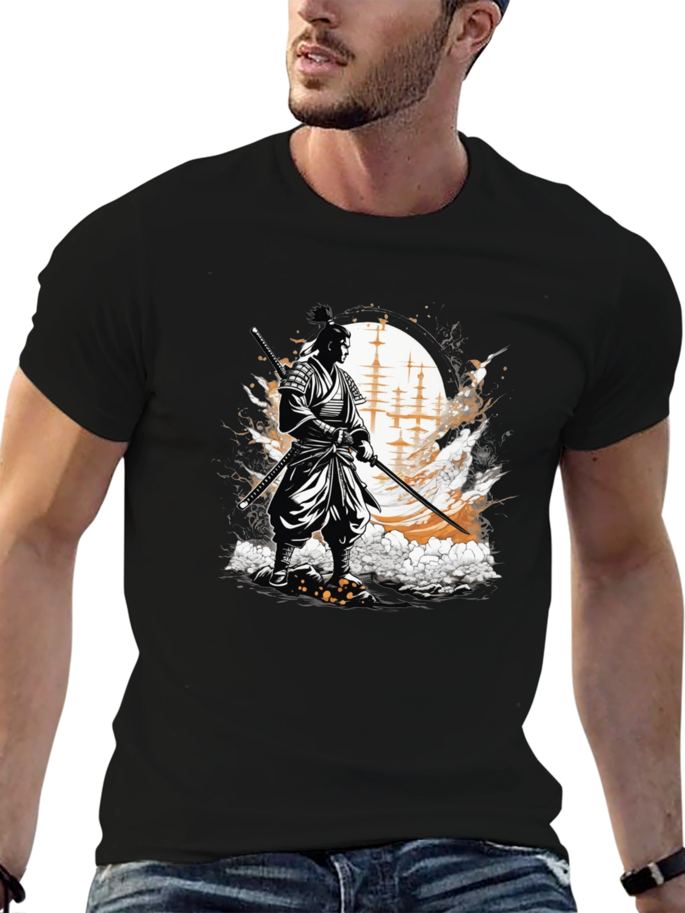 Samurai Graphic Tee - Black Cotton Blend