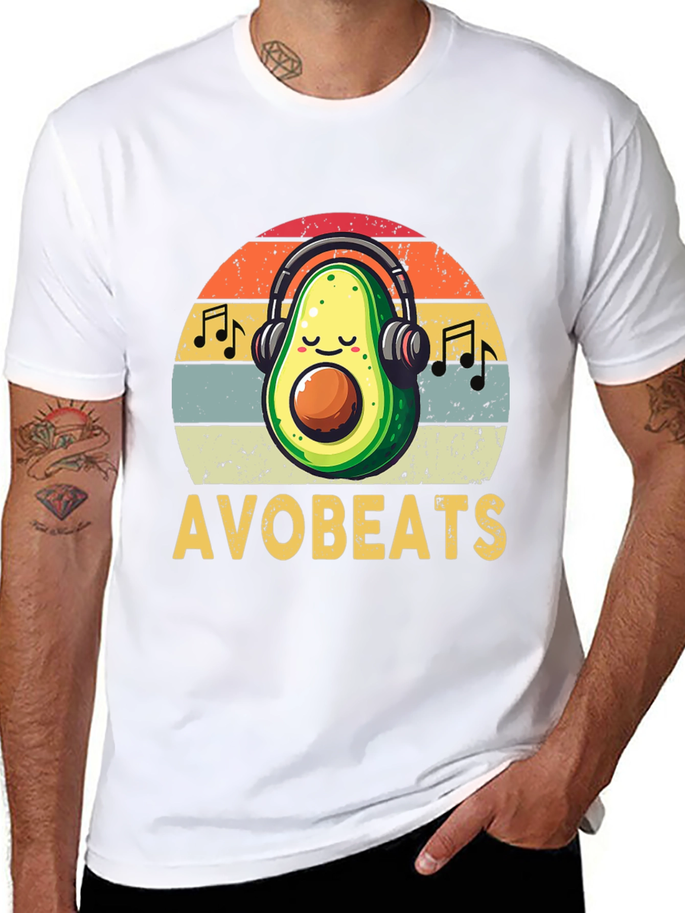 AvoBeats T-Shirt: Avocado with Headphones Retro Style