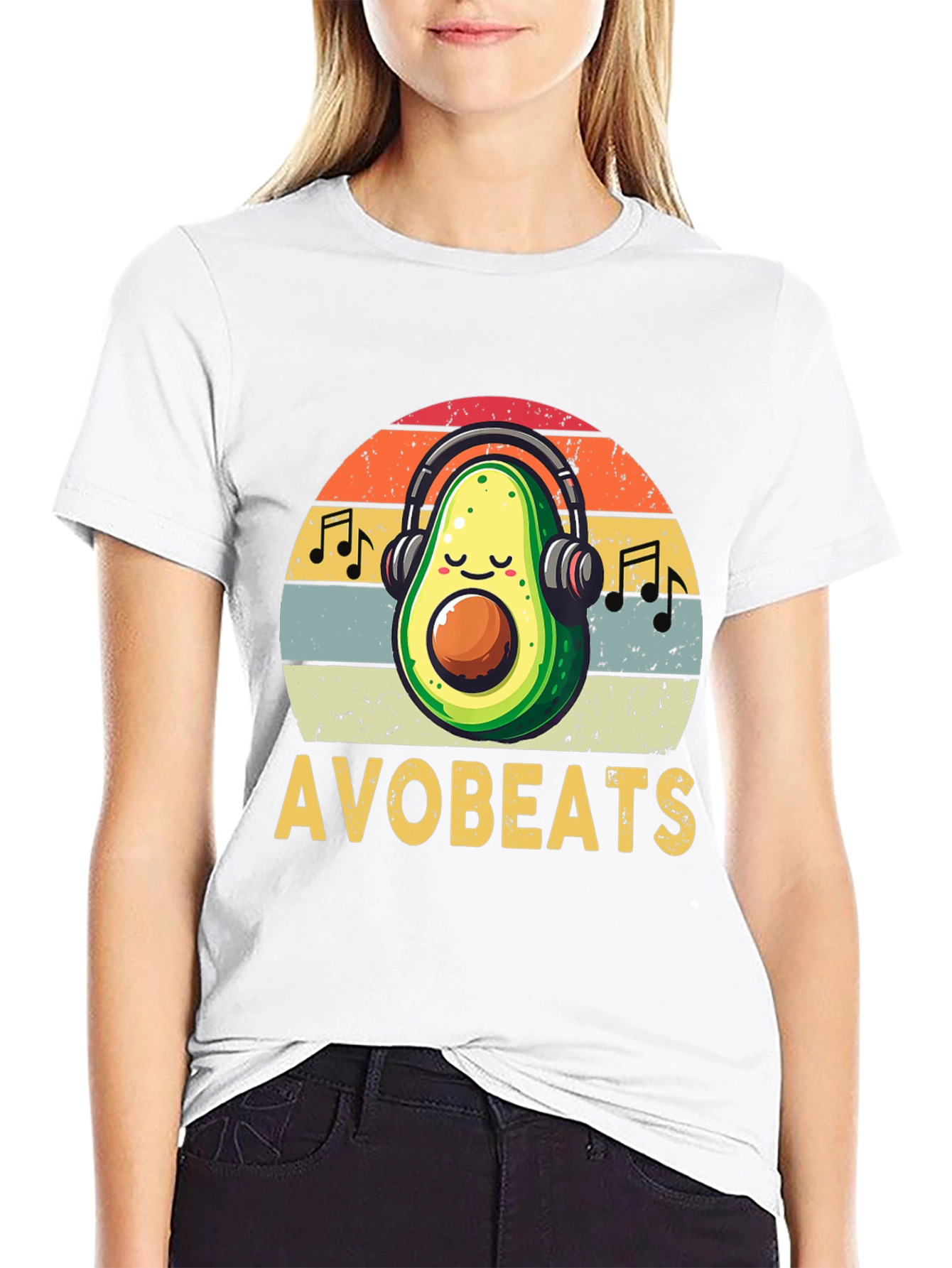 AvoBeats T-Shirt: Avocado with Headphones Retro Style