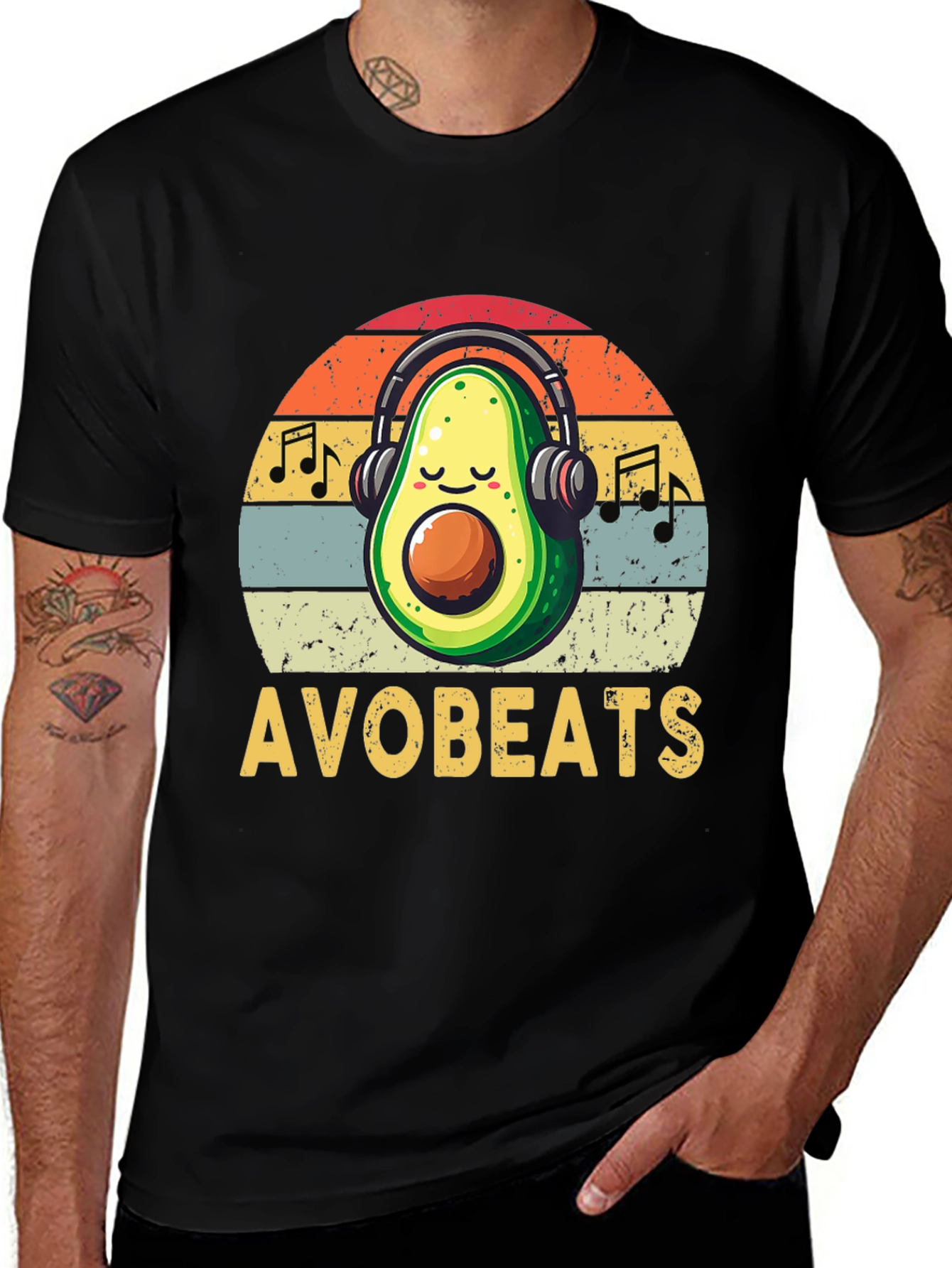 AvoBeats T-Shirt: Avocado with Headphones Retro Style