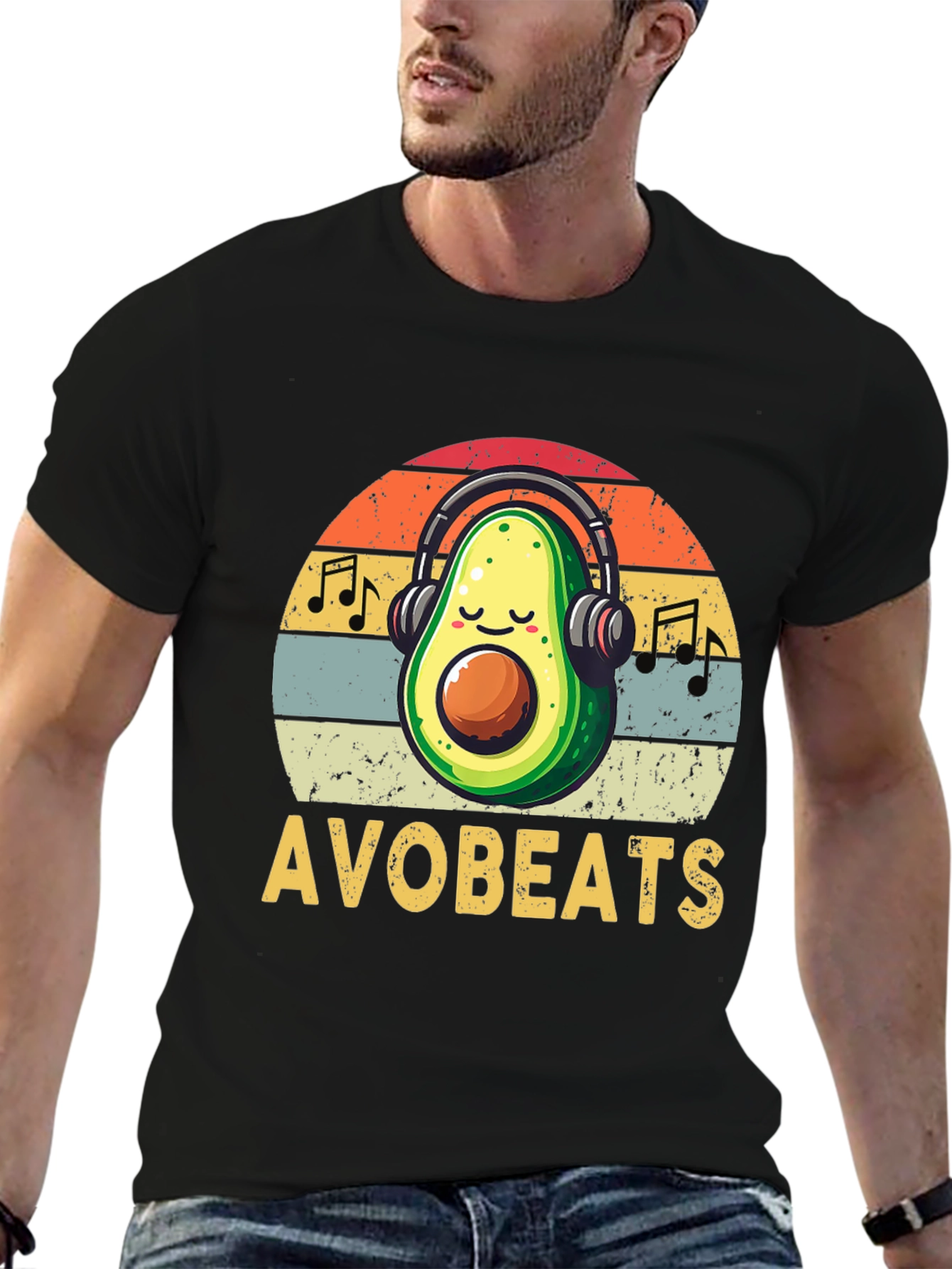 AvoBeats T-Shirt: Avocado with Headphones Retro Style