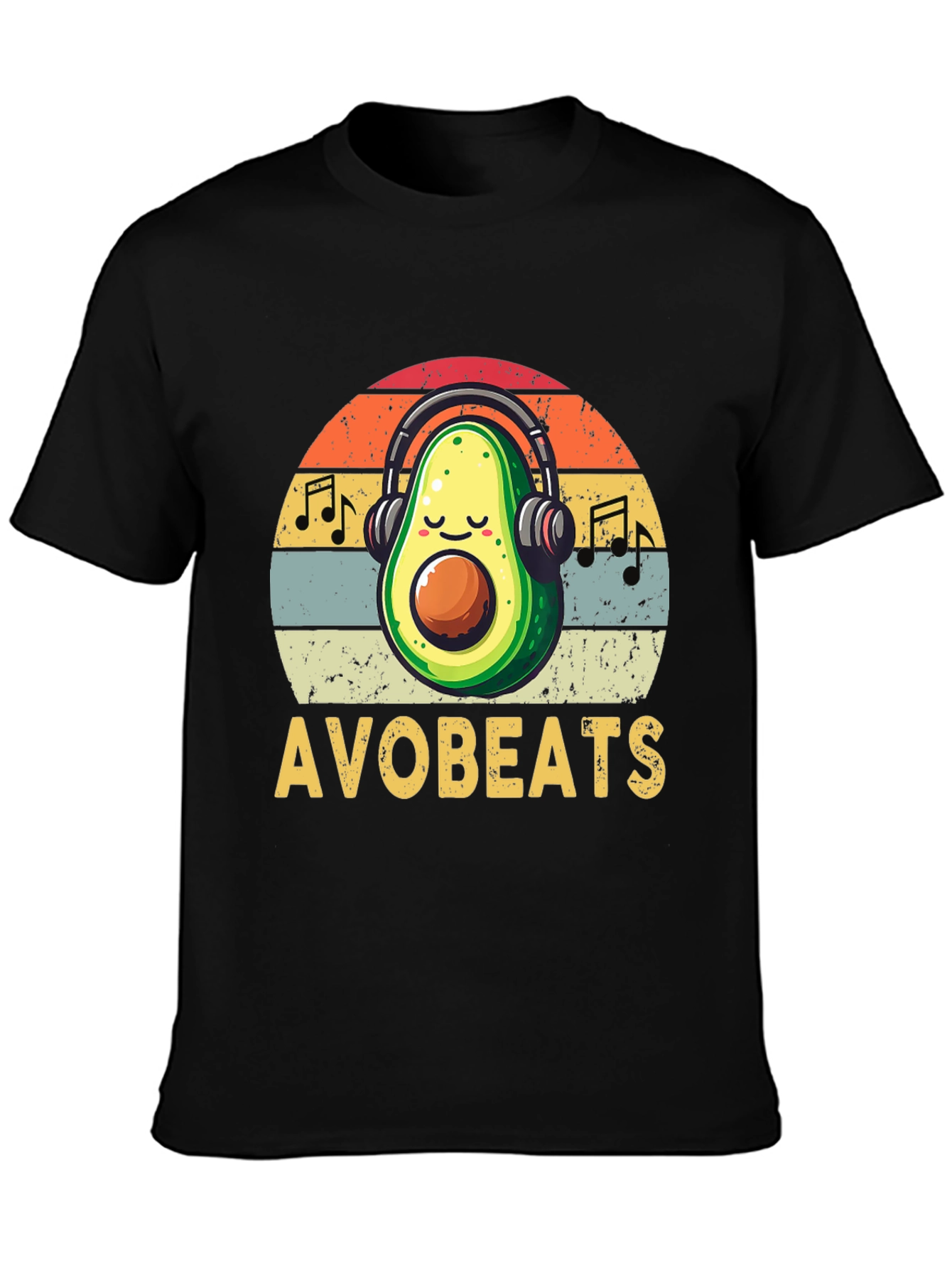 AvoBeats T-Shirt: Avocado with Headphones Retro Style