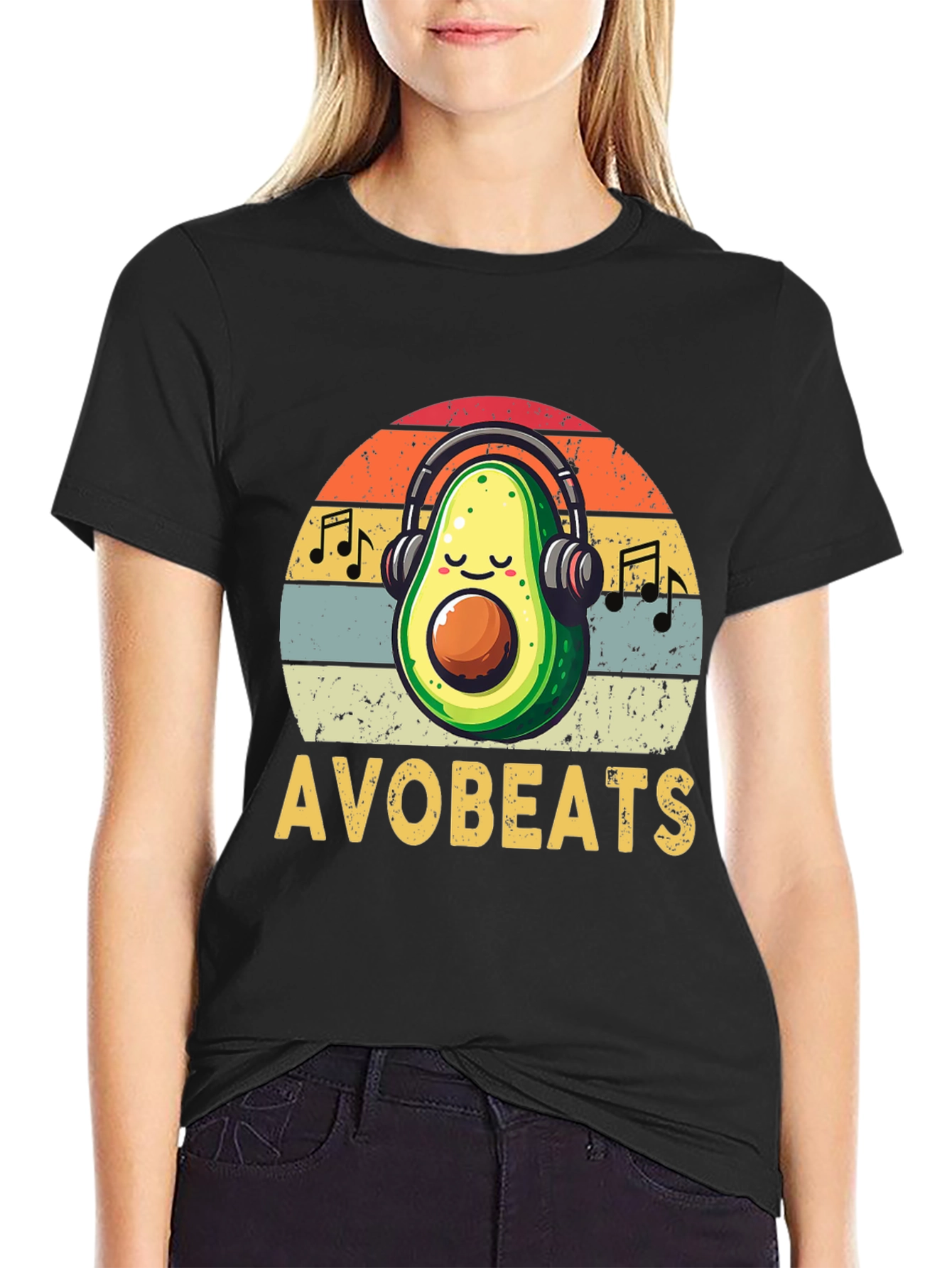 AvoBeats T-Shirt: Avocado with Headphones Retro Style