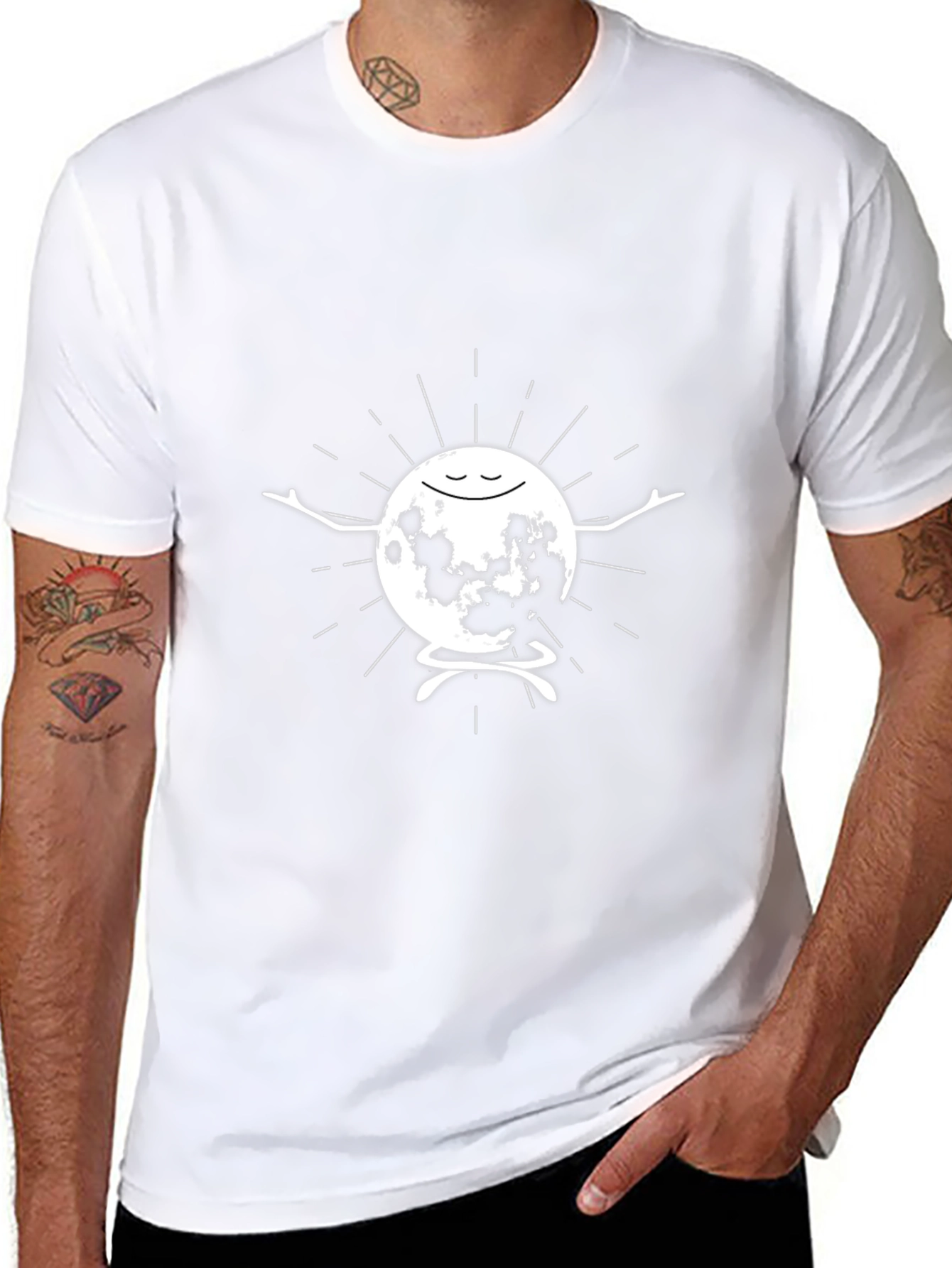 Meditating Moon Graphic T-Shirt - Black