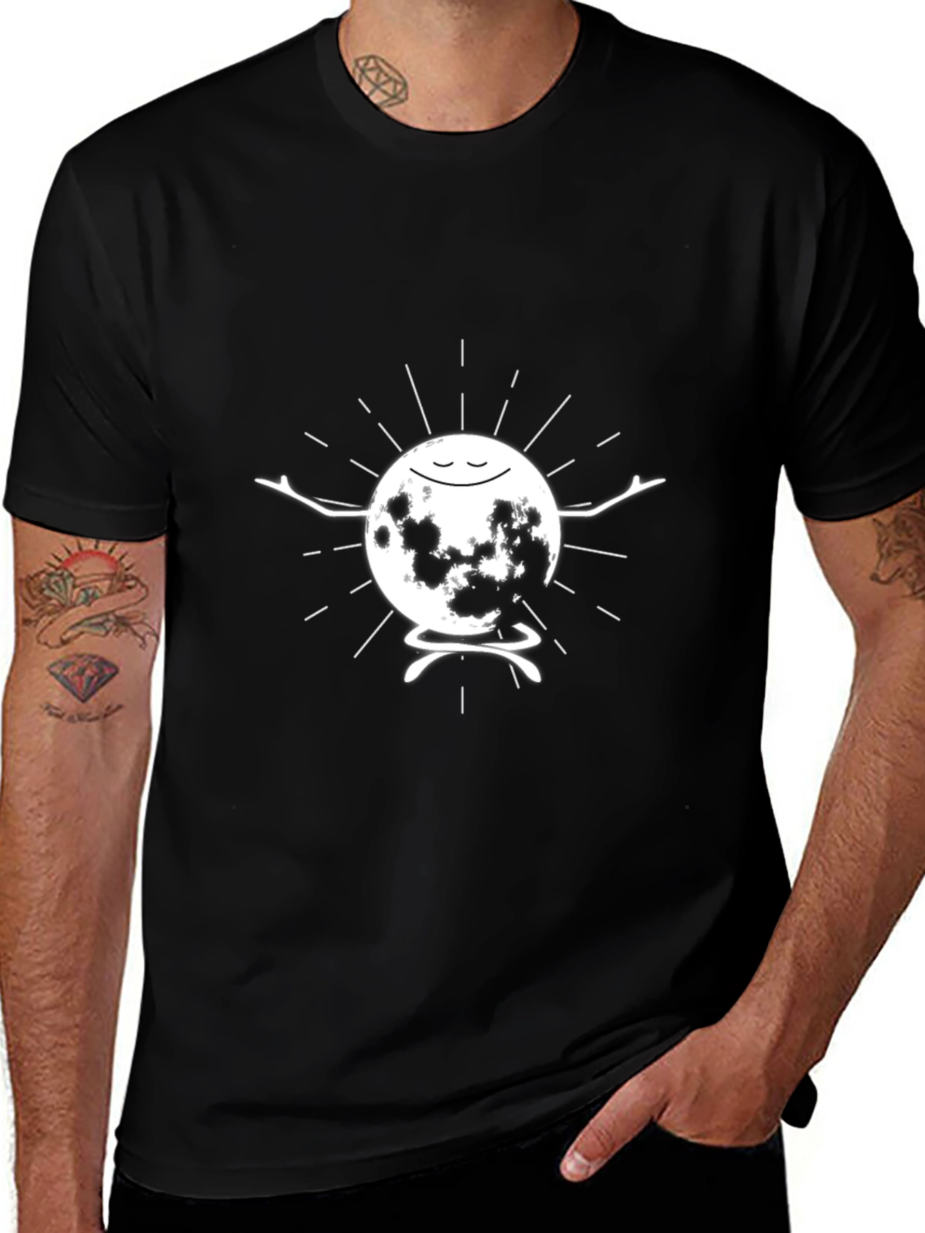 Meditating Moon Graphic T-Shirt - Black