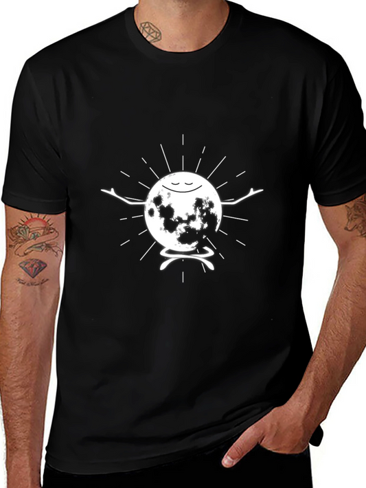 Meditating Moon Graphic T-Shirt - Black