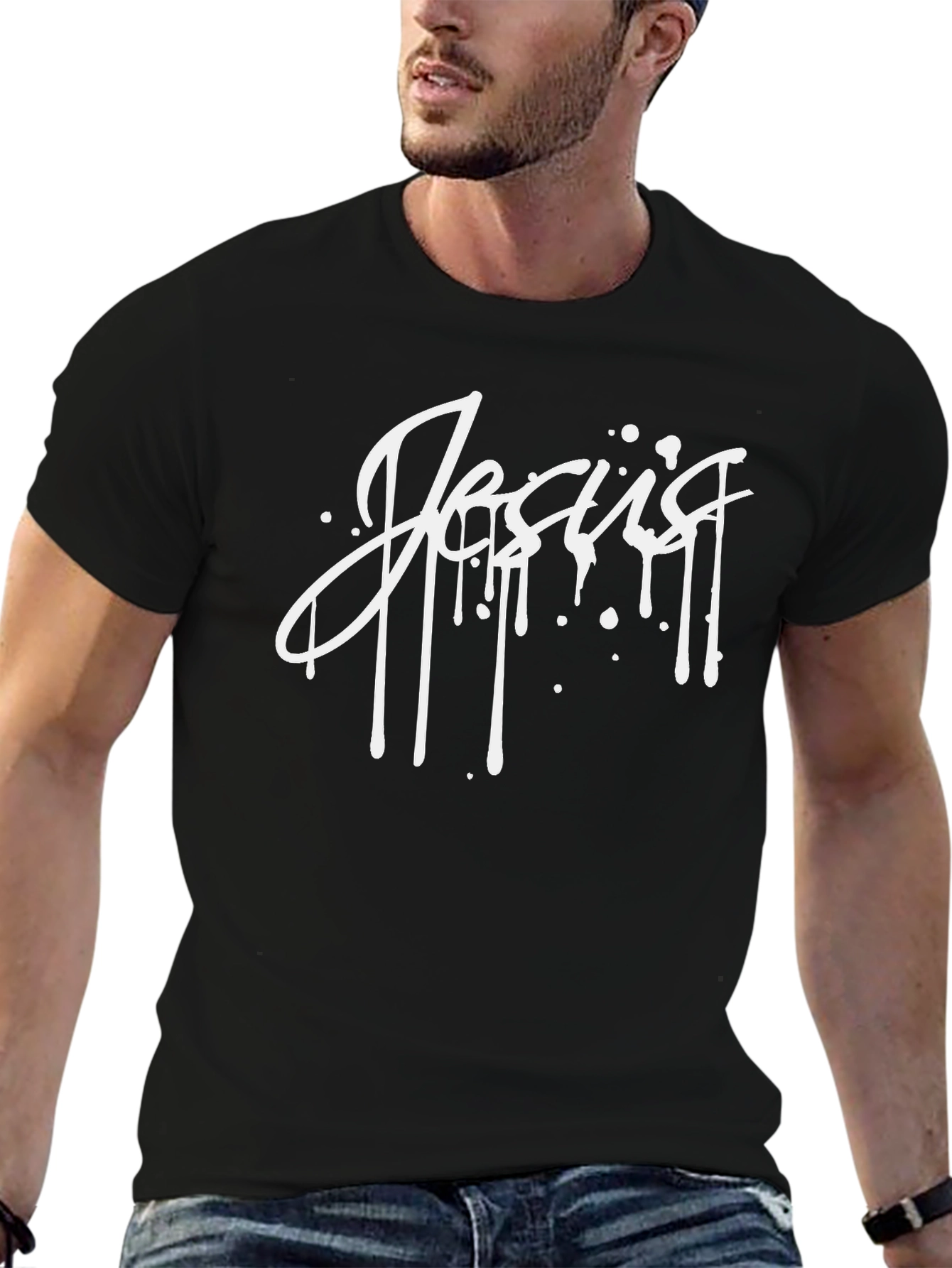 Jesus Graphic Print Black T-Shirt Christian Apparel