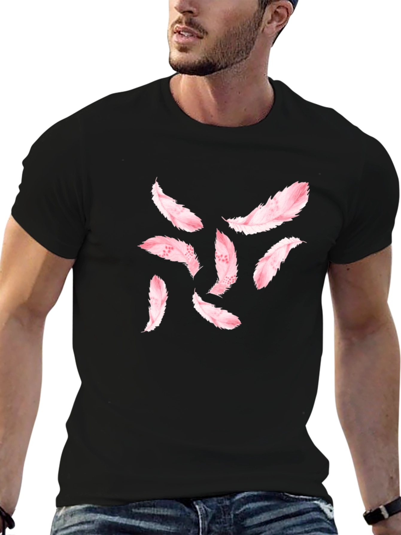 Feather Print Black T-Shirt
