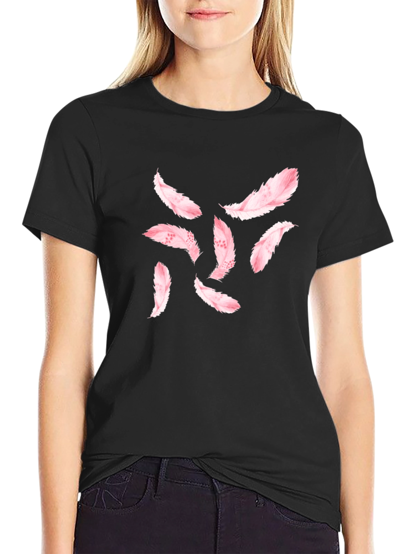 Feather Print Black T-Shirt