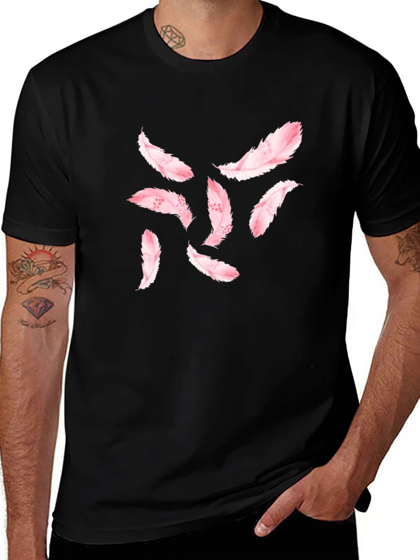 Feather Print Black T-Shirt