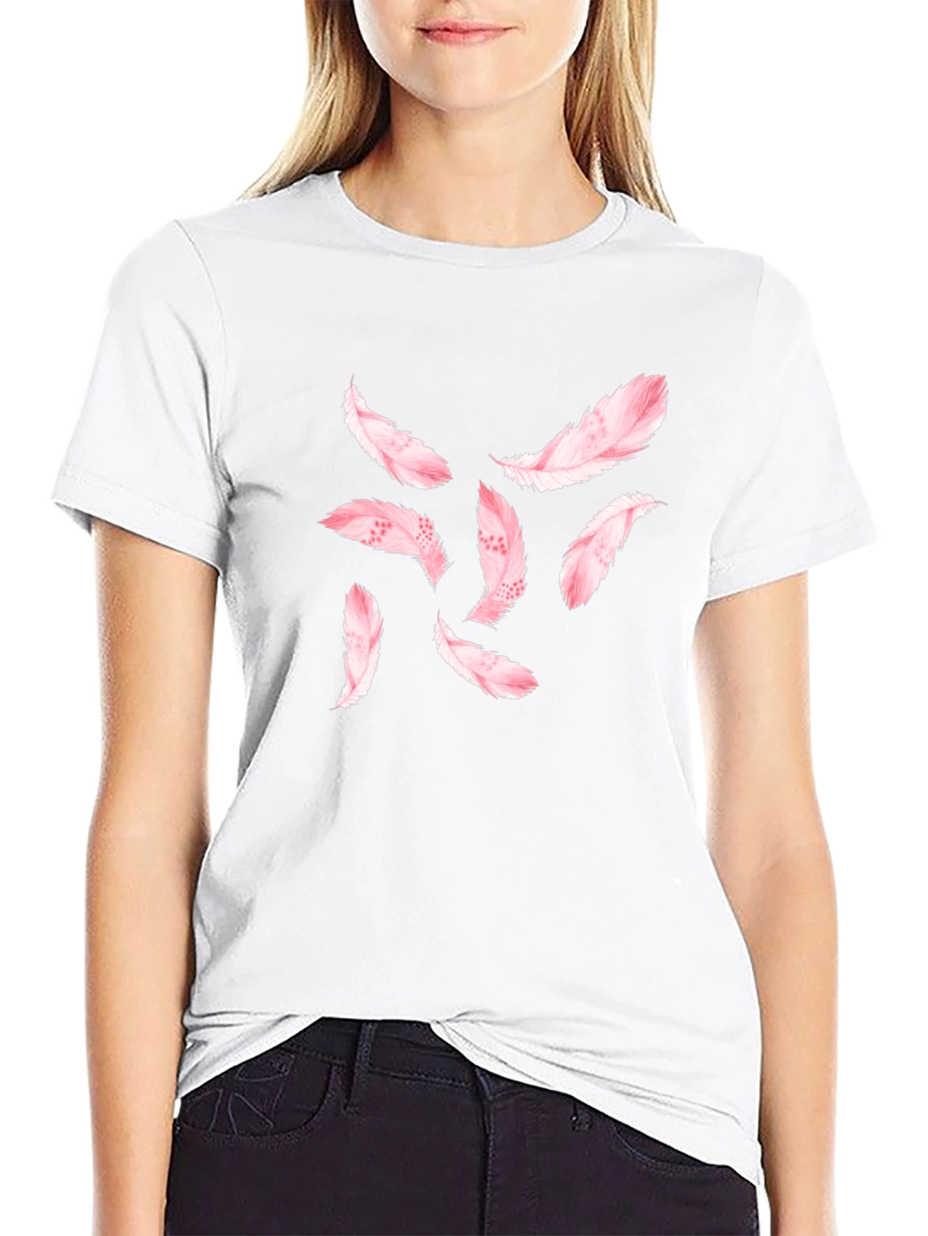 Feather Print Black T-Shirt