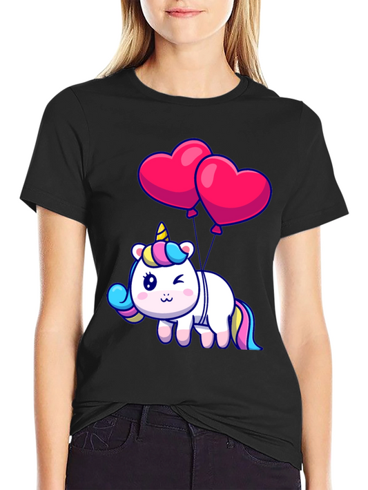Unicorn with Heart Balloons Graphic Tee