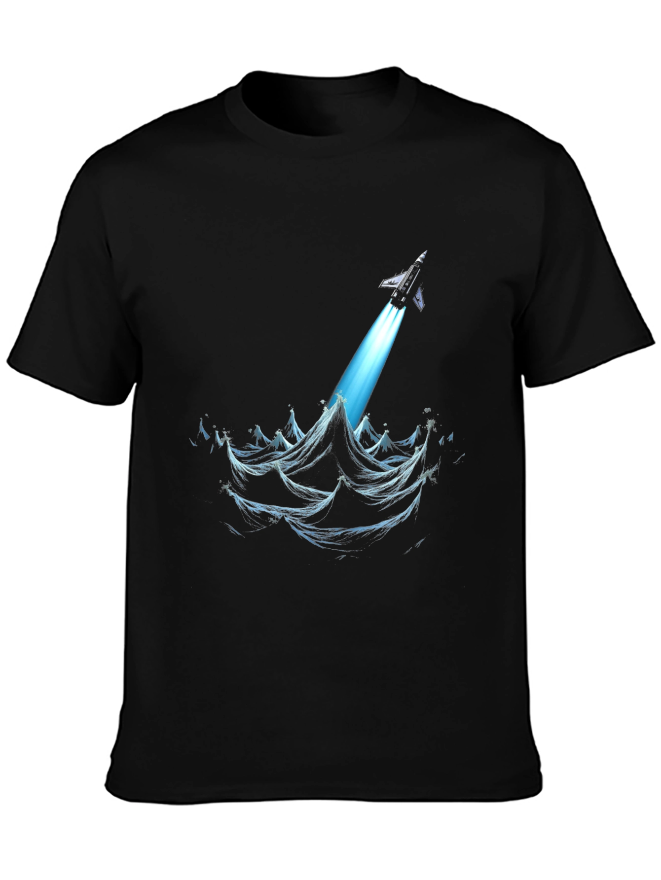 Rocket Launch Graphic Tee - Black Cotton T-Shirt