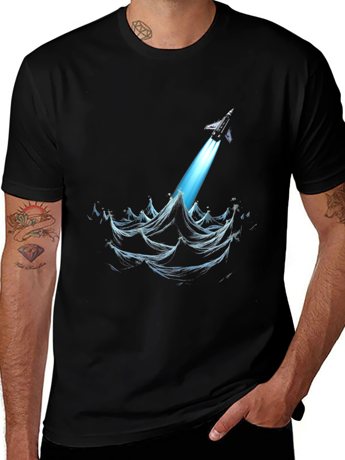 Rocket Launch Graphic Tee - Black Cotton T-Shirt