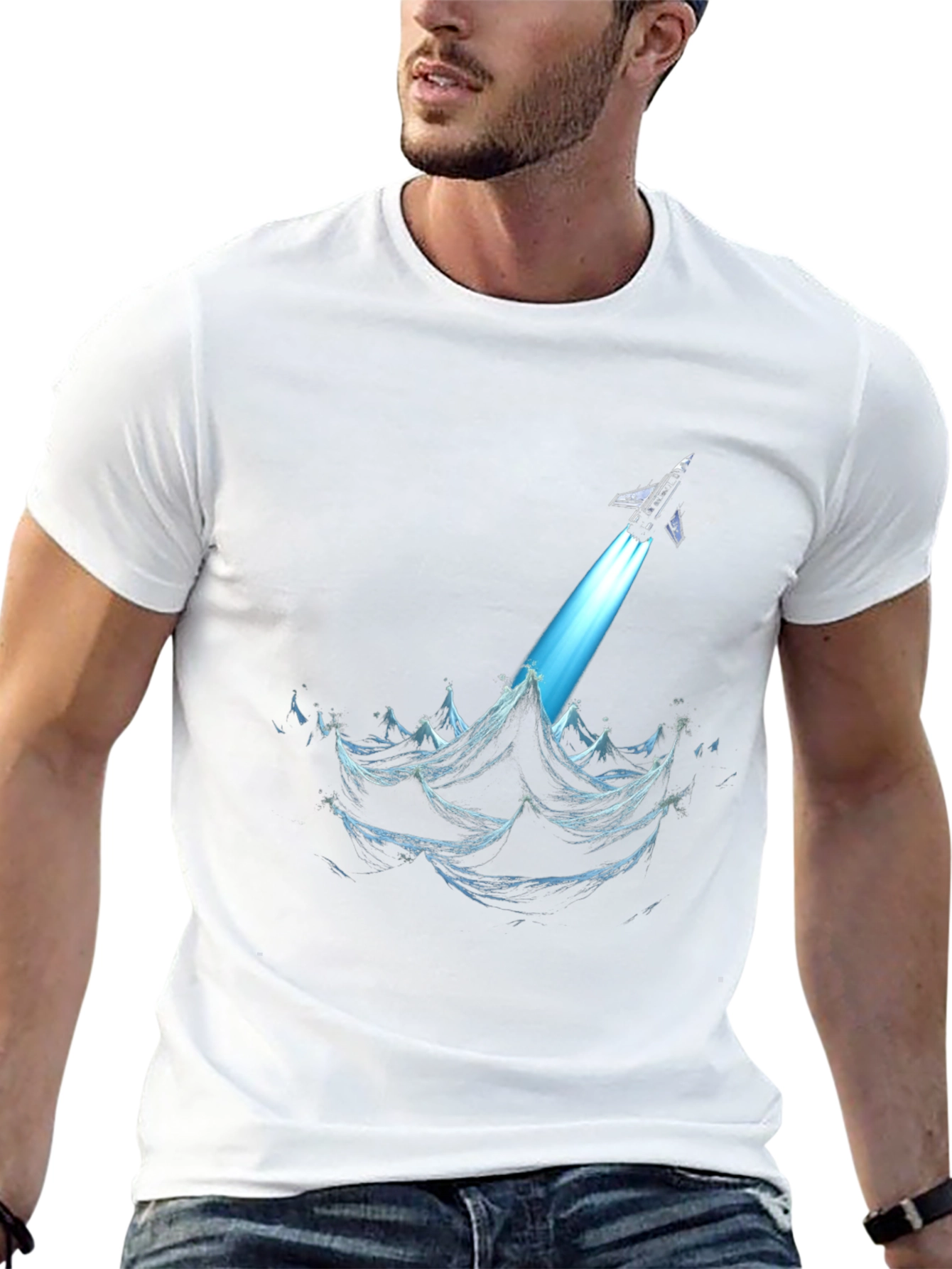Rocket Launch Graphic Tee - Black Cotton T-Shirt