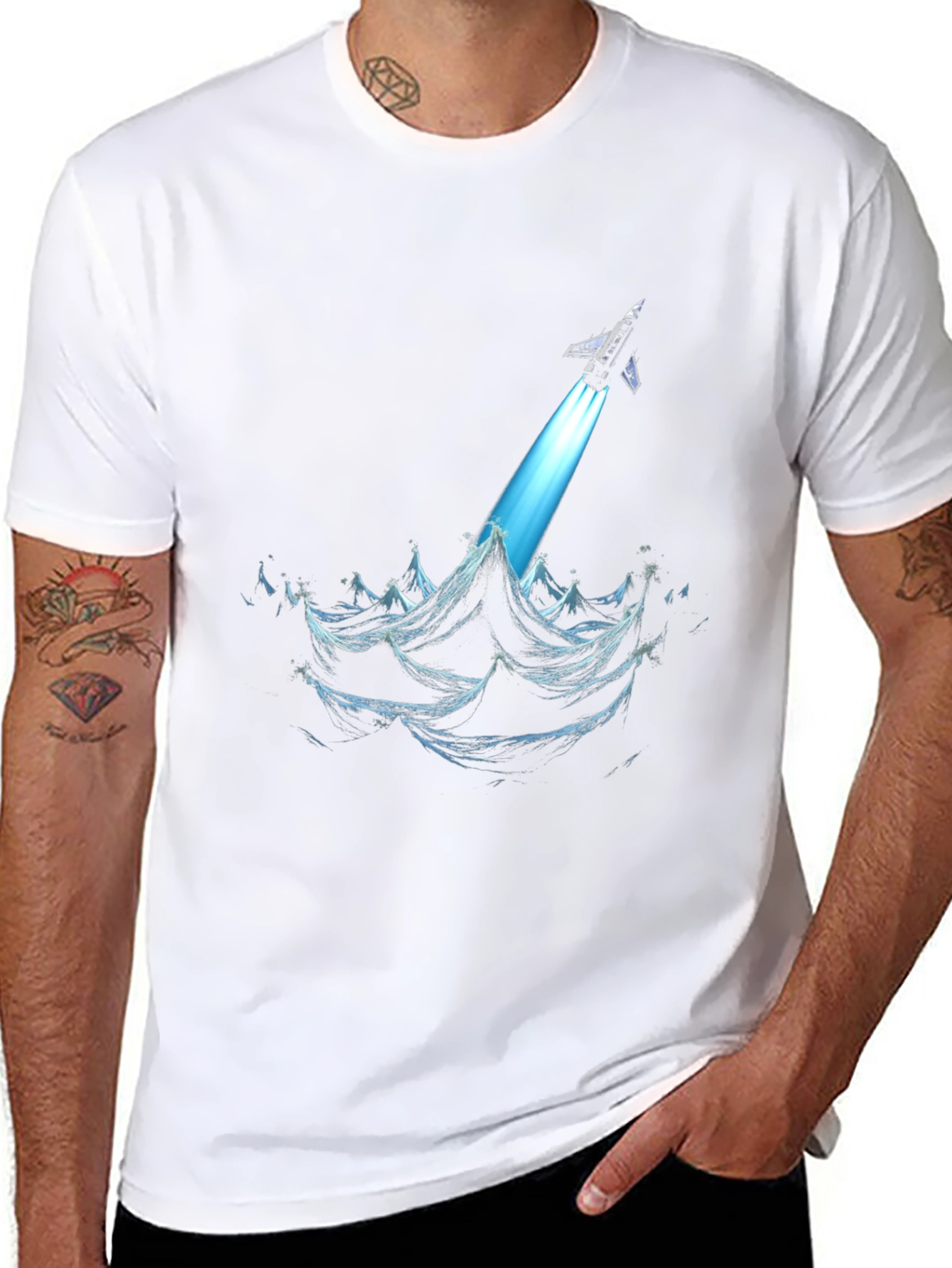 Rocket Launch Graphic Tee - Black Cotton T-Shirt