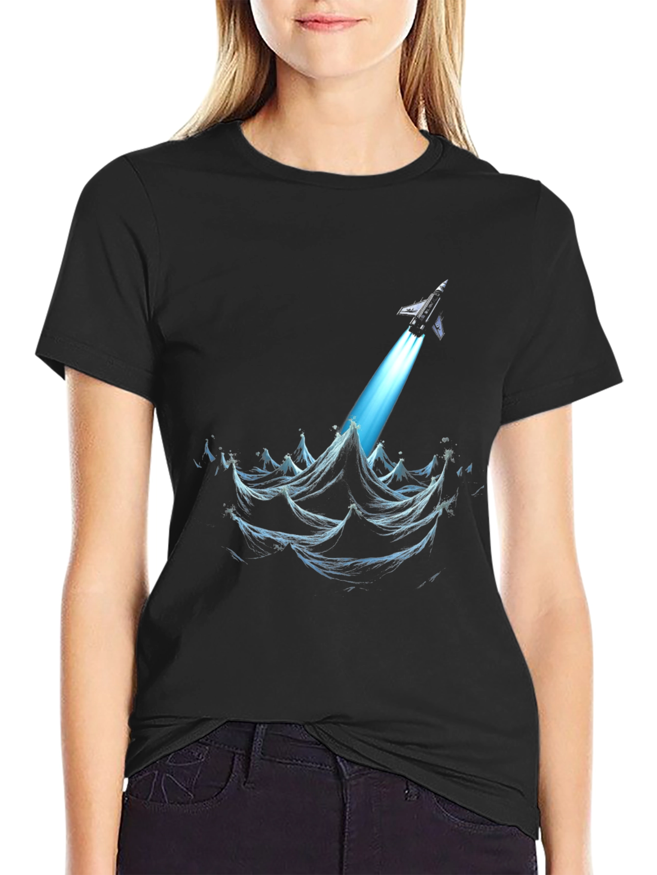 Rocket Launch Graphic Tee - Black Cotton T-Shirt