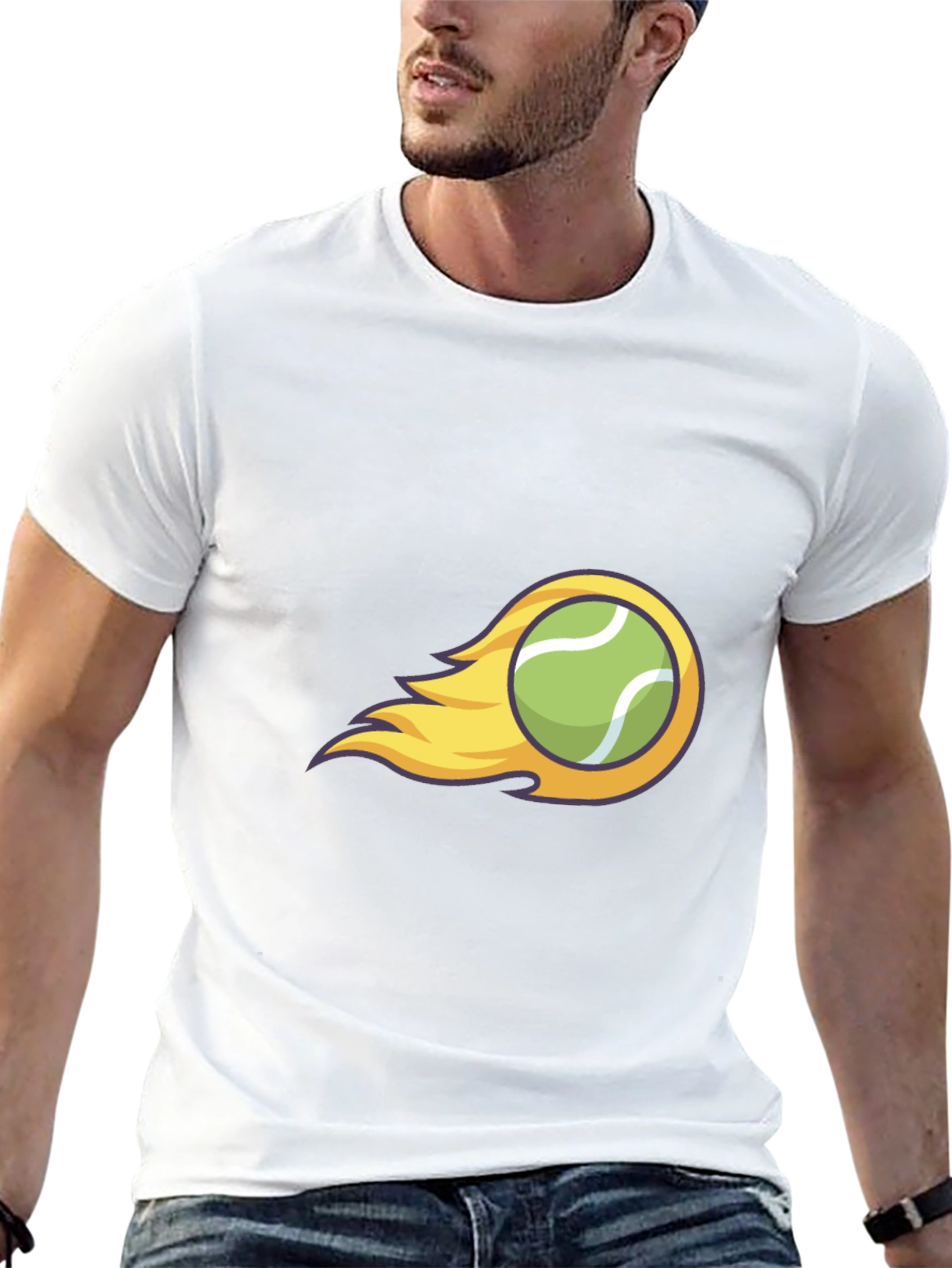 Flaming Tennis Ball Graphic Tee - Cool Black T-Shirt