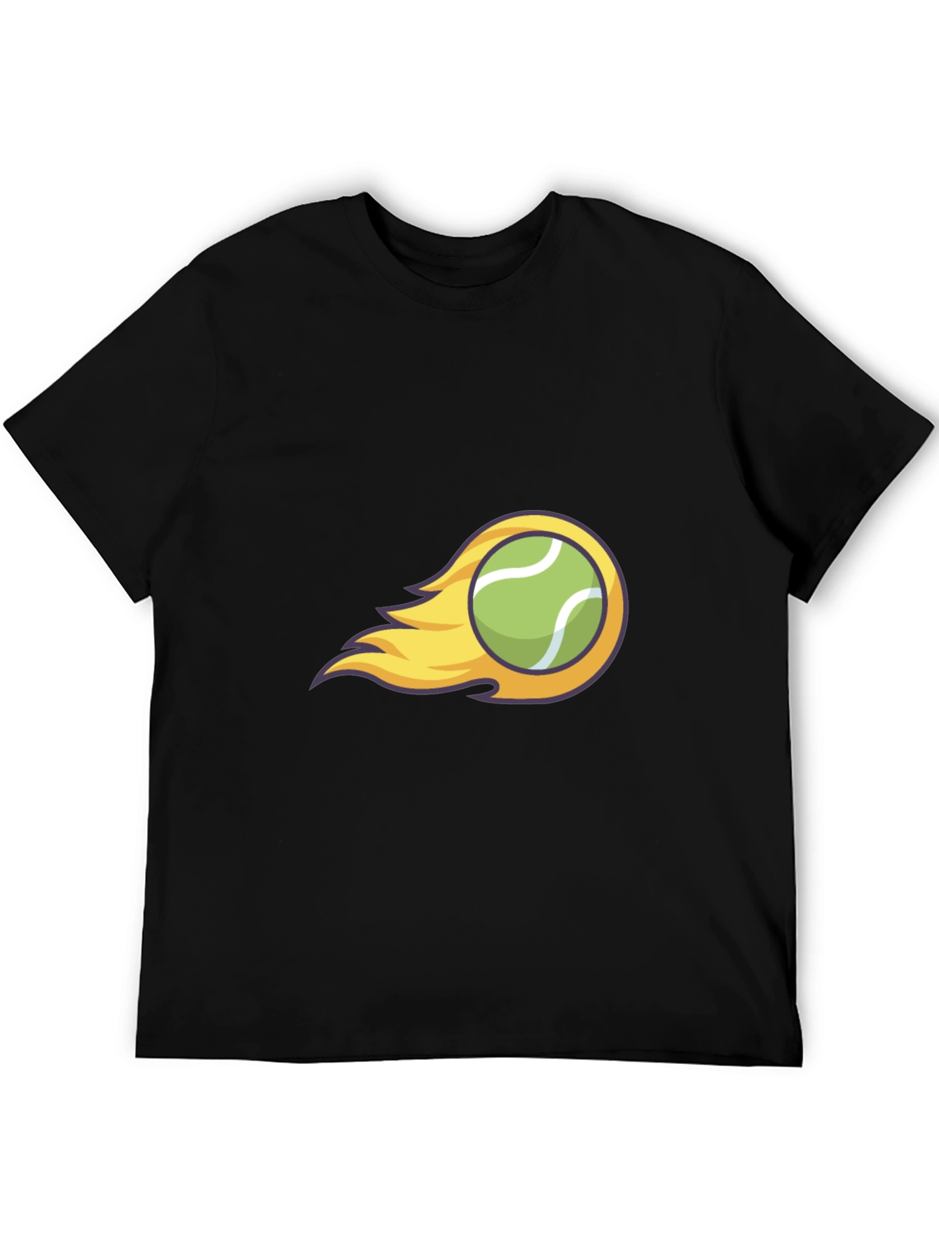 Flaming Tennis Ball Graphic Tee - Cool Black T-Shirt