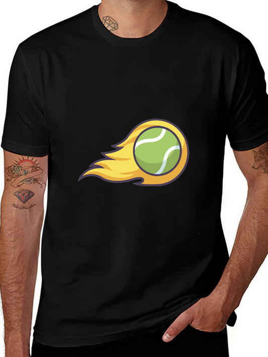 Flaming Tennis Ball Graphic Tee - Cool Black T-Shirt
