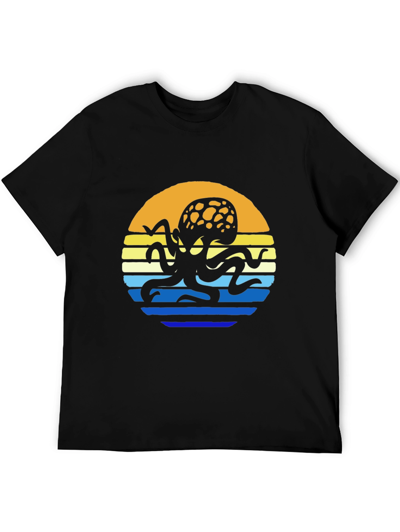 Sunset Octopus Graphic Tee - Black Cotton T-Shirt