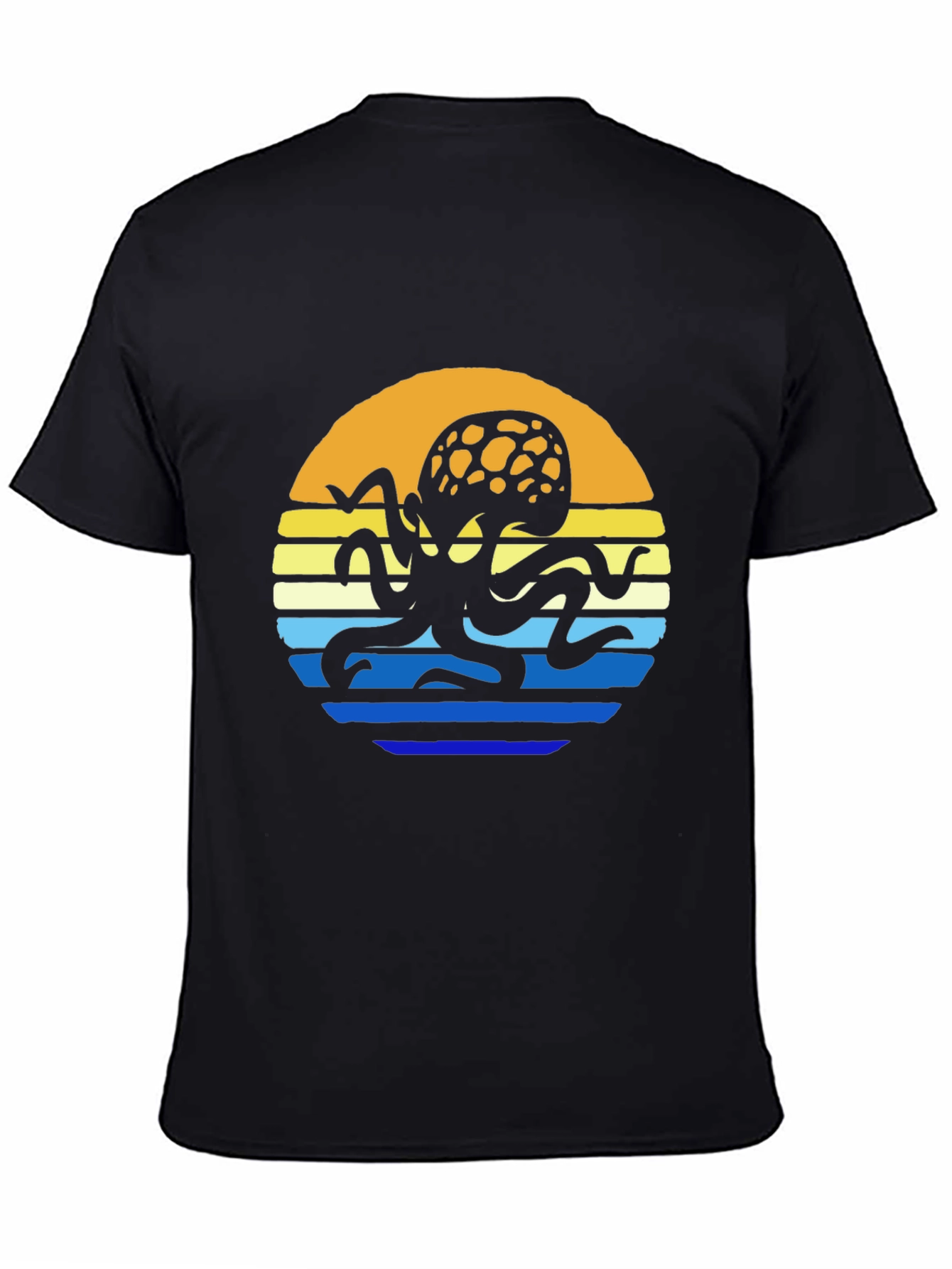 Sunset Octopus Graphic Tee - Black Cotton T-Shirt