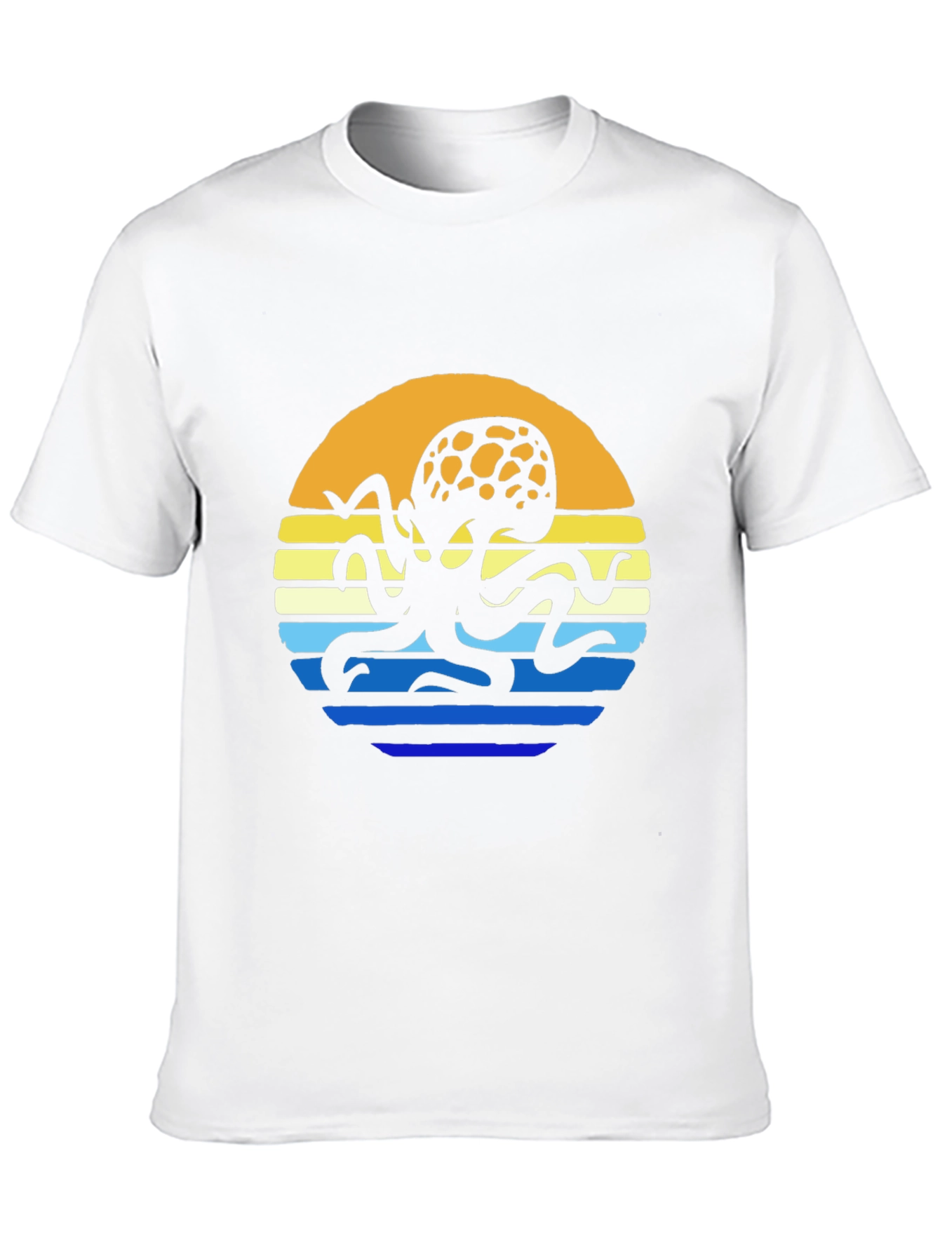 Sunset Octopus Graphic Tee - Black Cotton T-Shirt